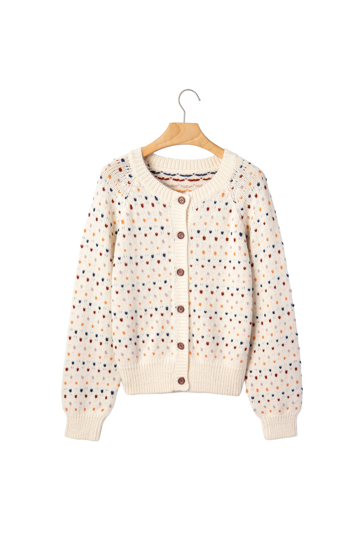 Geometric Print Button Front Long Sleeve Regular Fit Cardigan