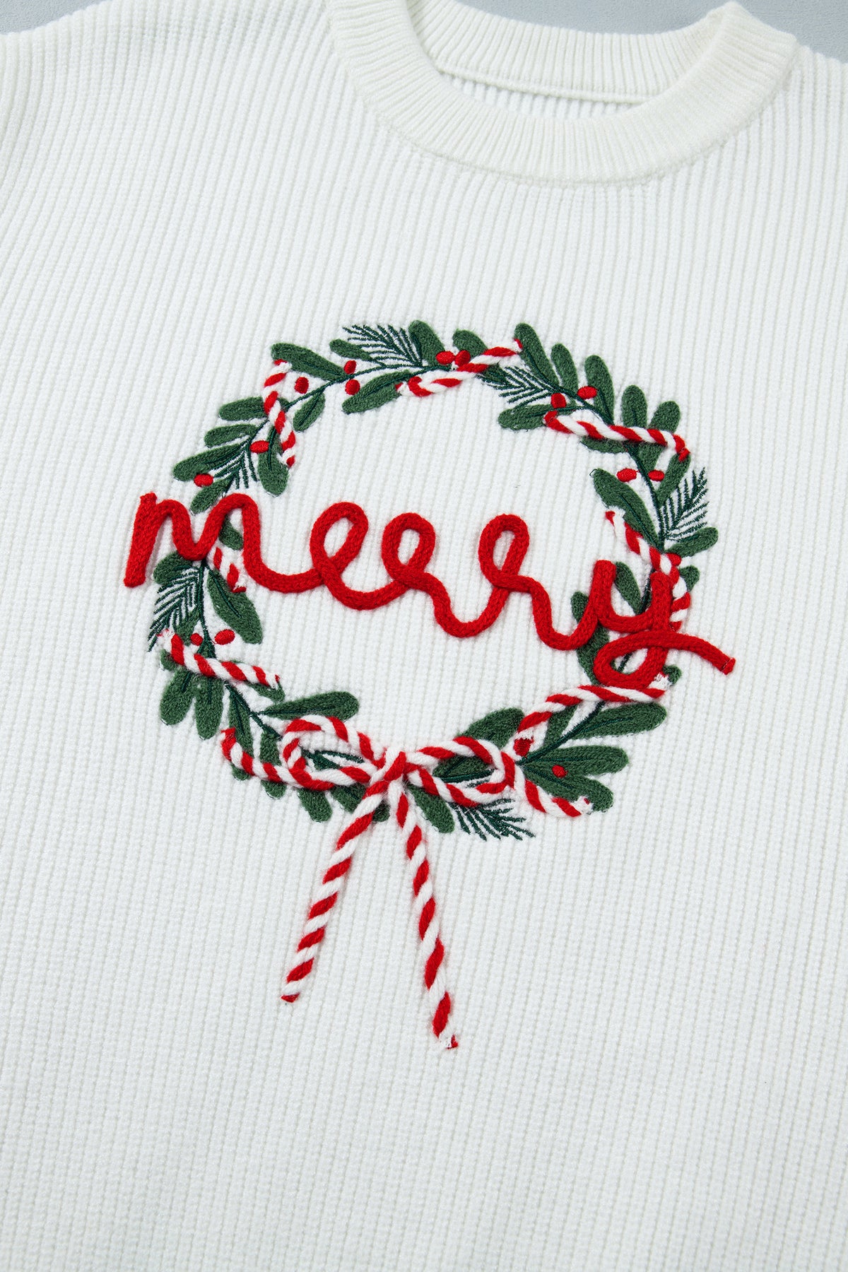 Christmas Wreath Pattern Round Neck Casual Sweater