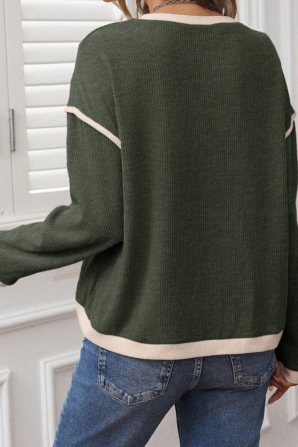 Merry Patched Graphic Contrast Trim Christmas Knitted Long Sleeve Top