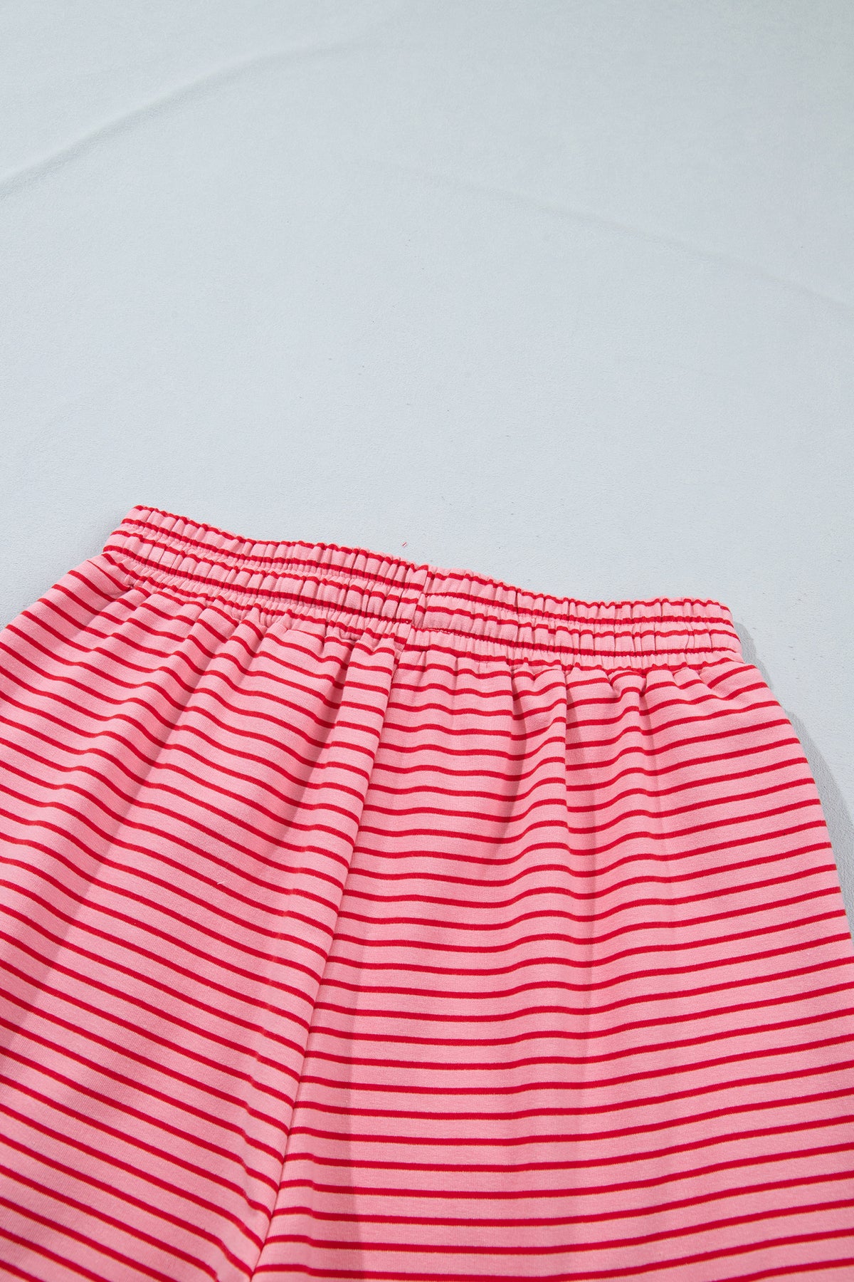 Stripe Ribbed Patchwork Mock Neck Baggy Pullover Matching Shorts Set
