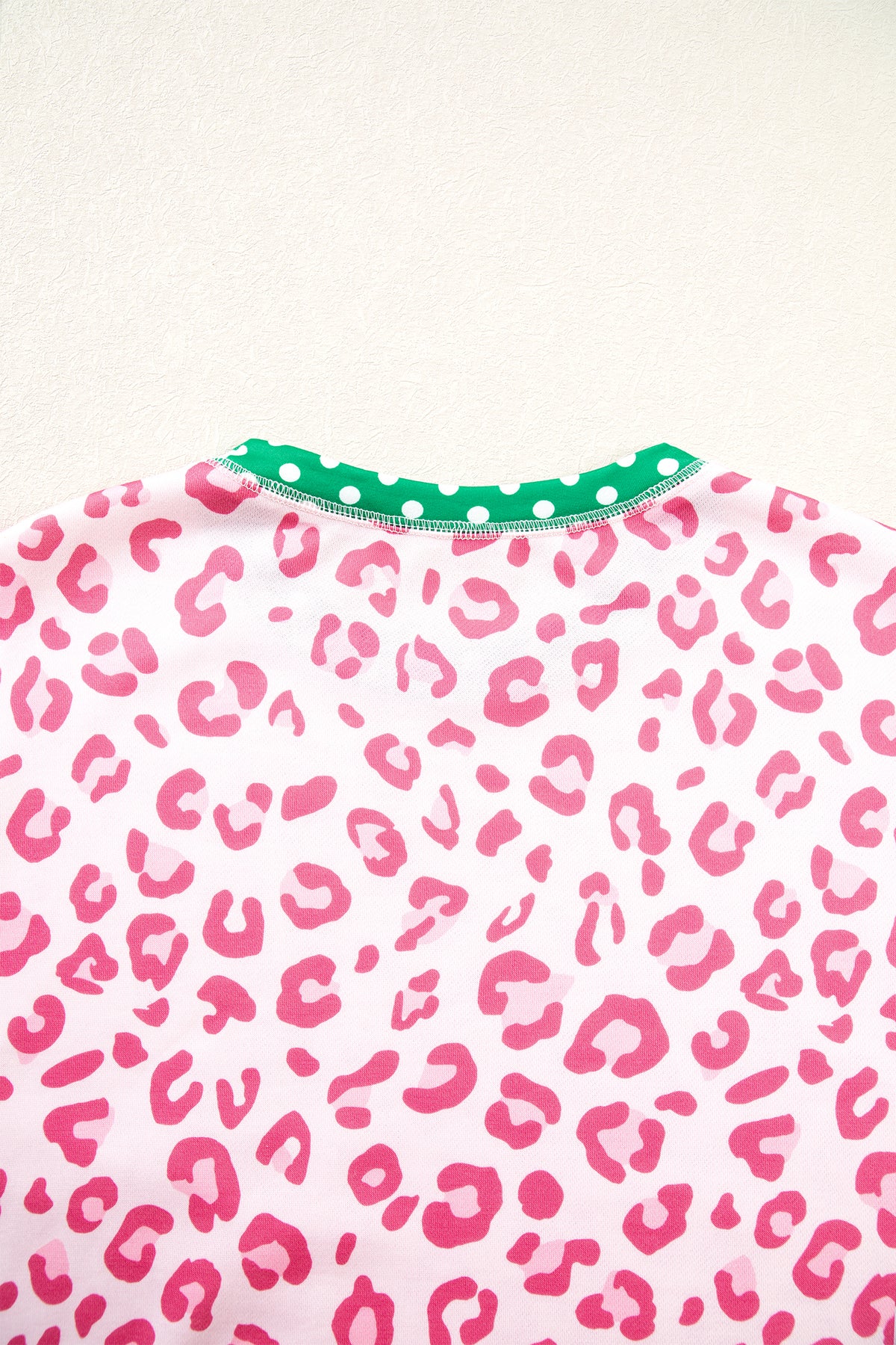 Leopard Polka Dot Colorblock Trim Long Sleeve Top