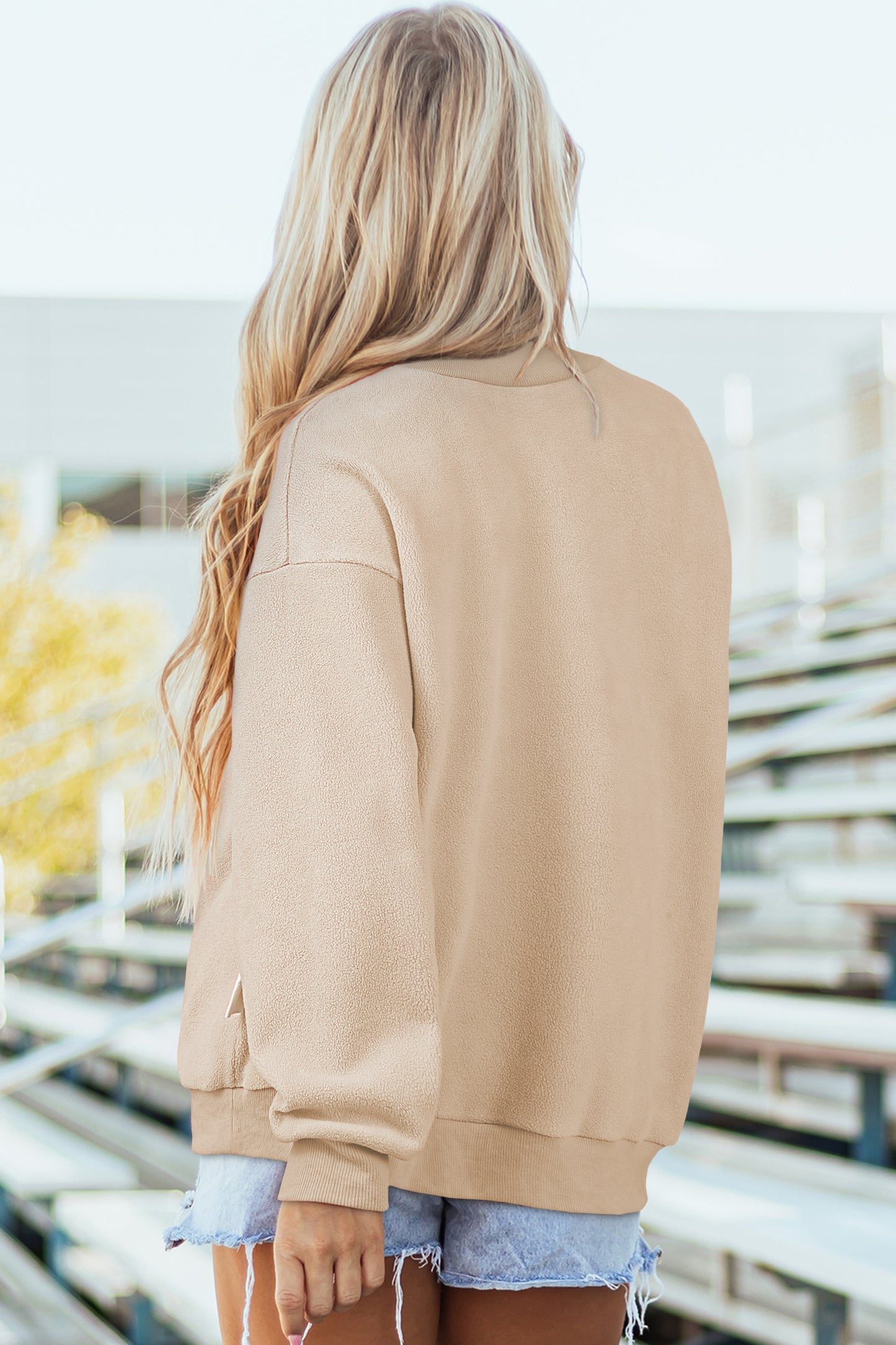 Oversize Drop Shoulder Reversible Mock Neck Sweatshirt