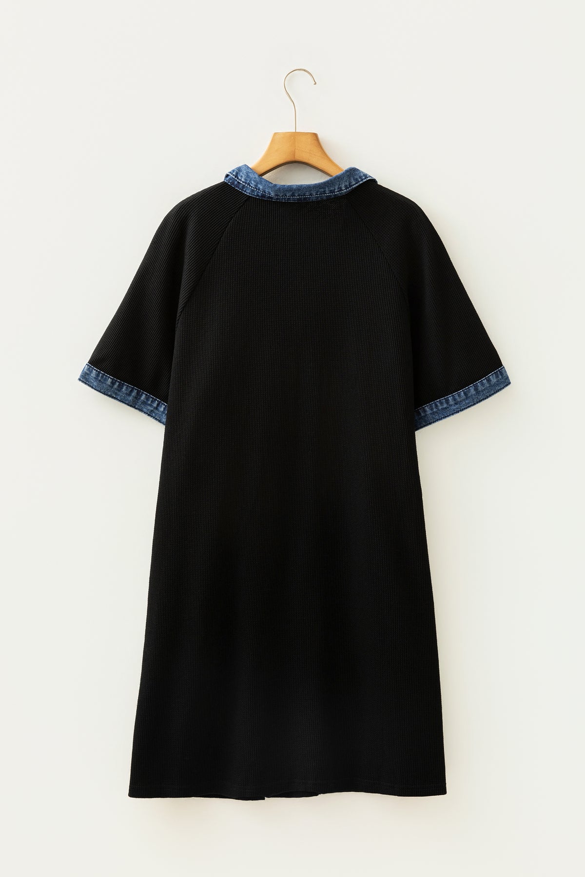 Colorblock Denim Collar Short Sleeve Plus Size Shift Dress