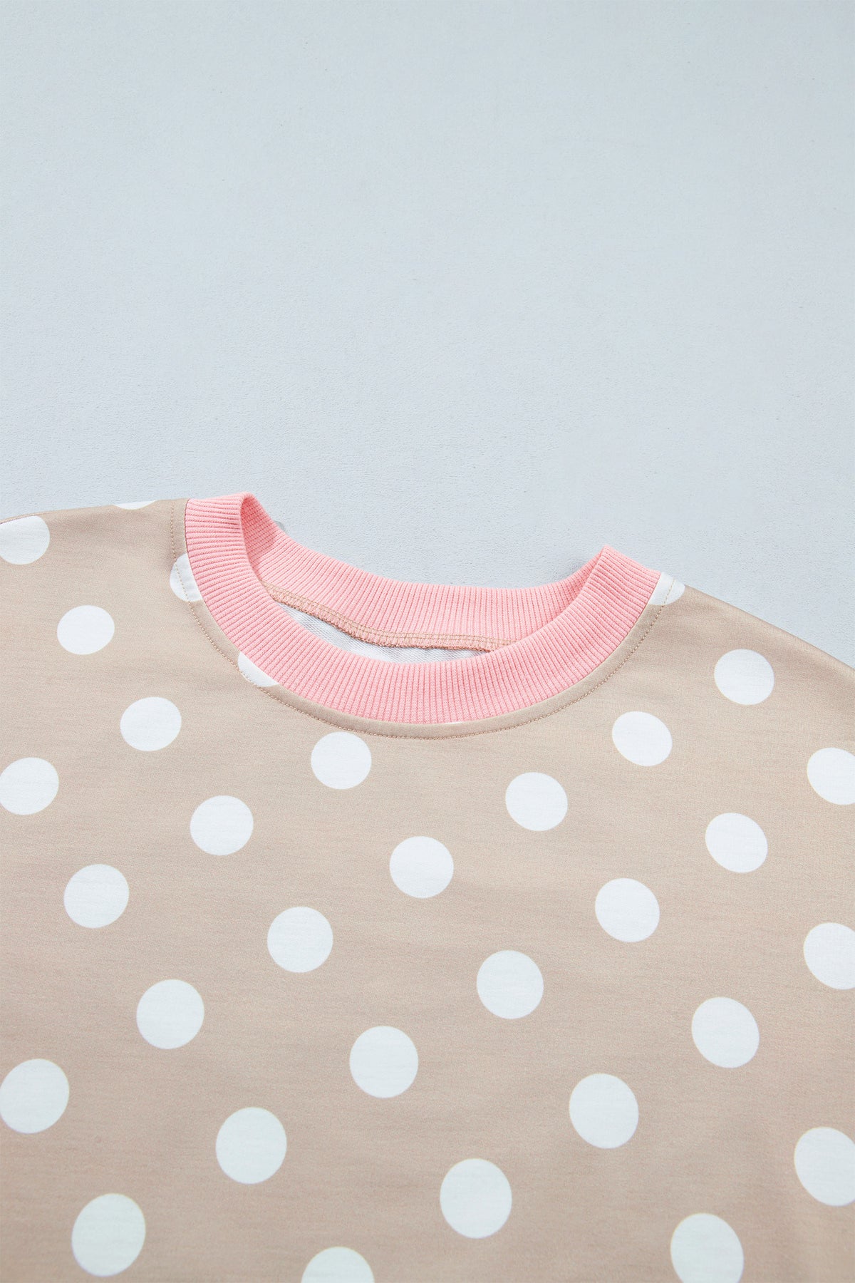 Polka Dot Contrast Trim Long Sleeve Top Drawstring Shift Pants Set