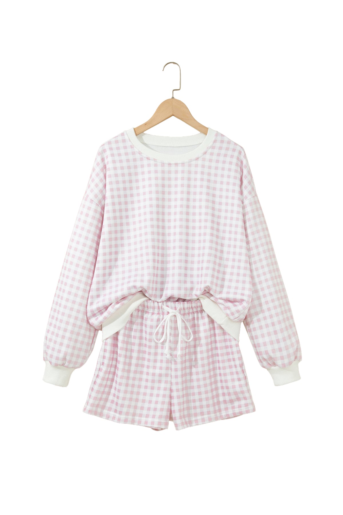 Plaid Baggy Pullover Drawstring Casual Shorts 2pcs Outfit