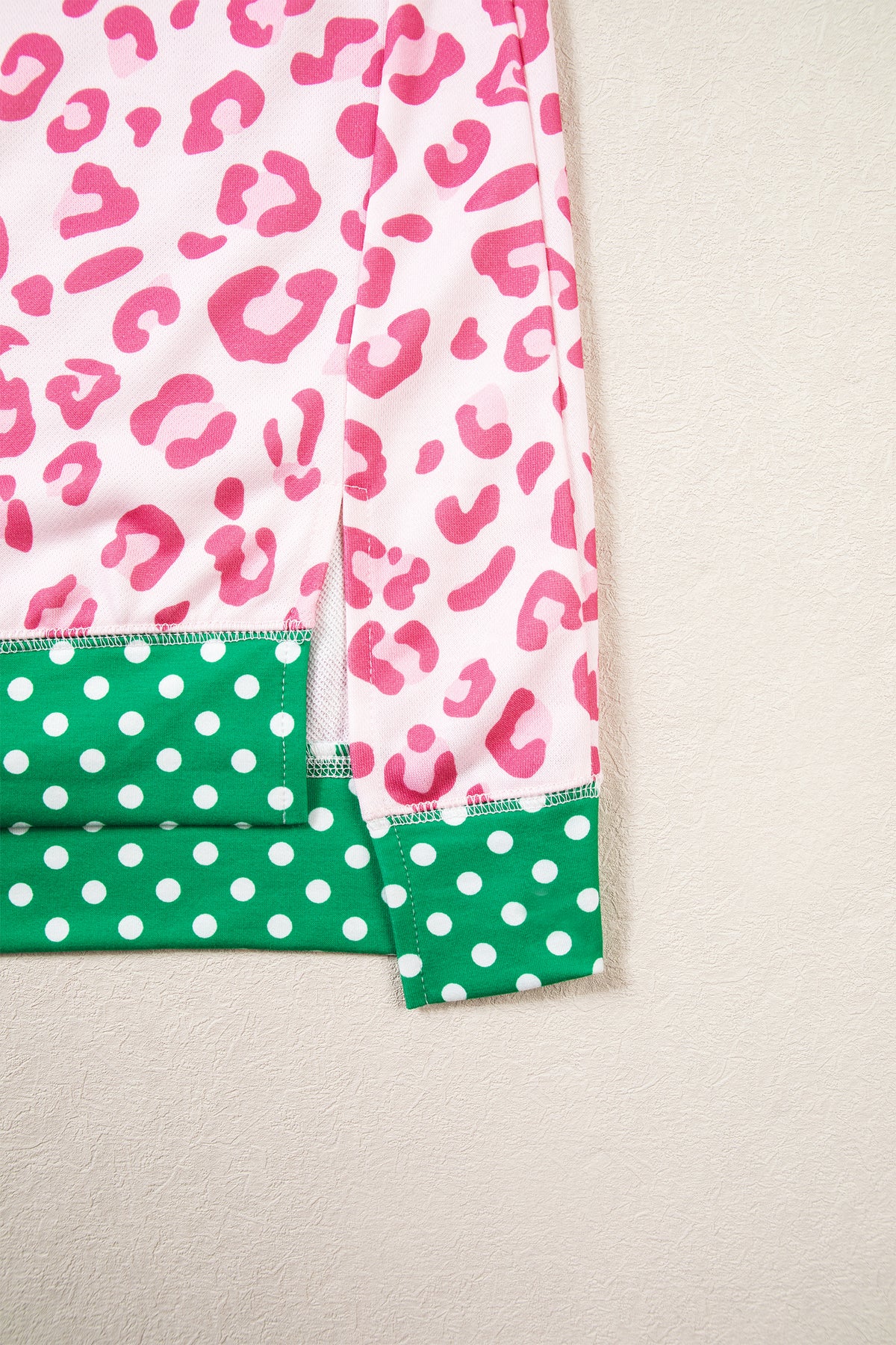 Leopard Polka Dot Colorblock Trim Long Sleeve Top