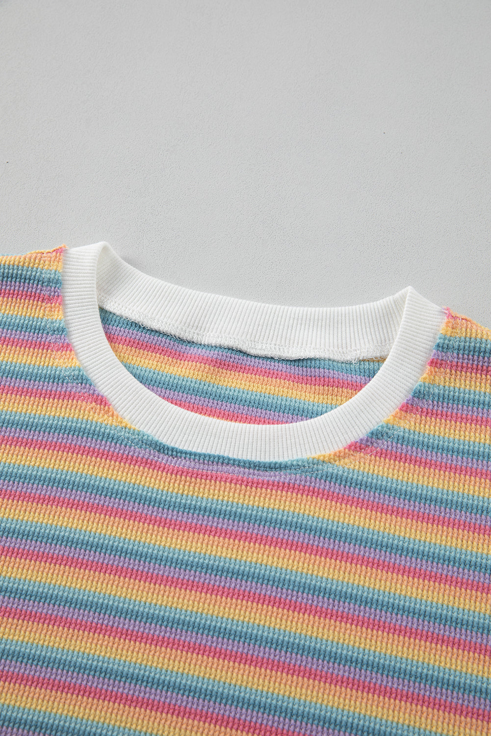 Stripe Crew Neck Shorts Set - Pink