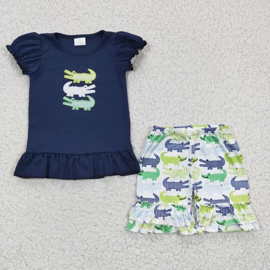 Embroidered alligators navy set