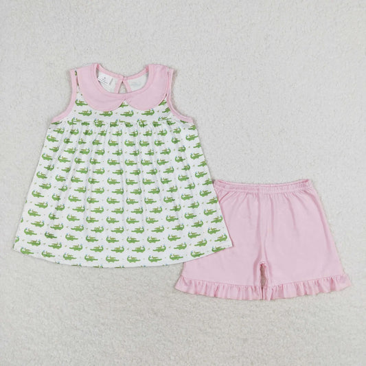 Alligator pink collar and short set