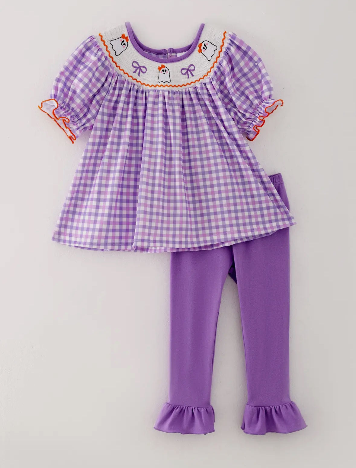 Smocked purple bow ghost set