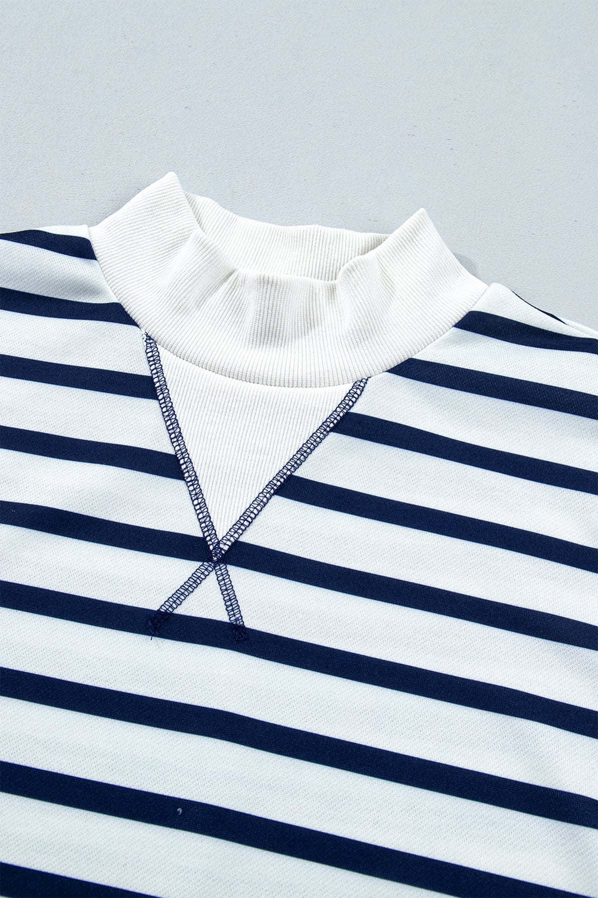 Stripe Striped Stand Neck Long Sleeve Ribbed Cuff Hem Sweatshirt