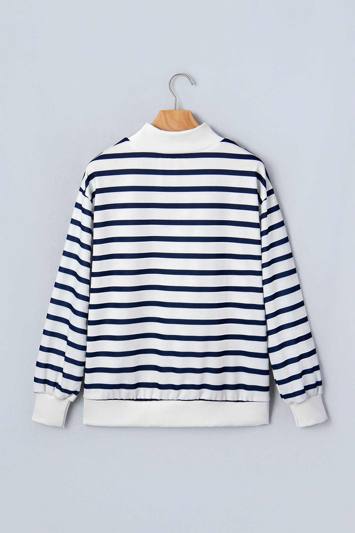 Stripe Striped Stand Neck Long Sleeve Ribbed Cuff Hem Sweatshirt