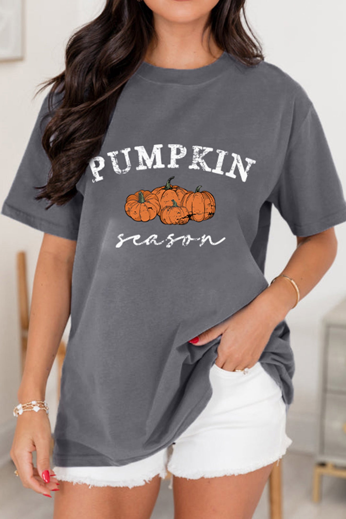 Pumpkin Season Graphic Round Neck Short Sleeve T-Shirt