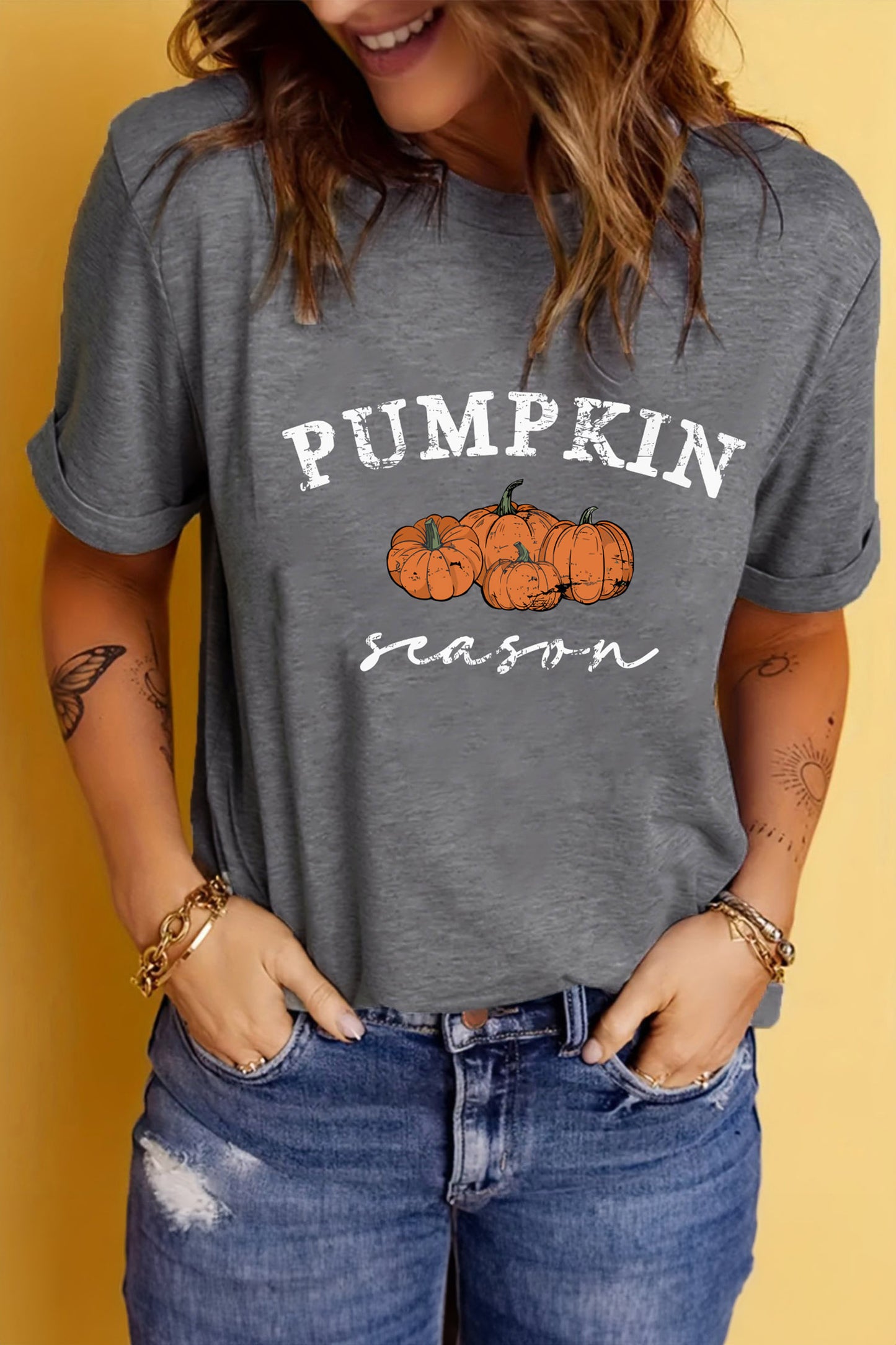 Pumpkin Season Graphic Round Neck Short Sleeve T-Shirt