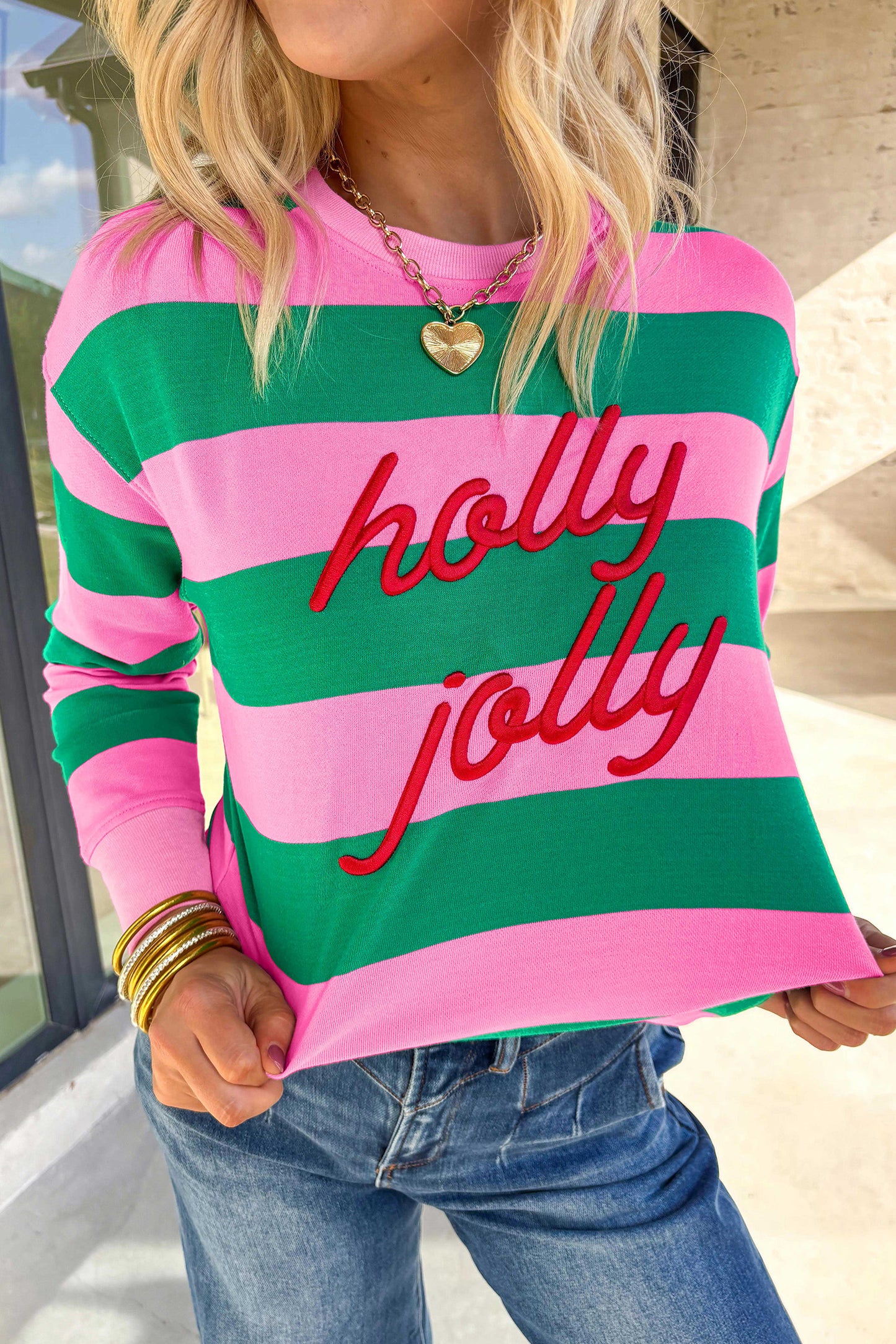 holly jolly Letter Embroidered Pullover Sweatshirt