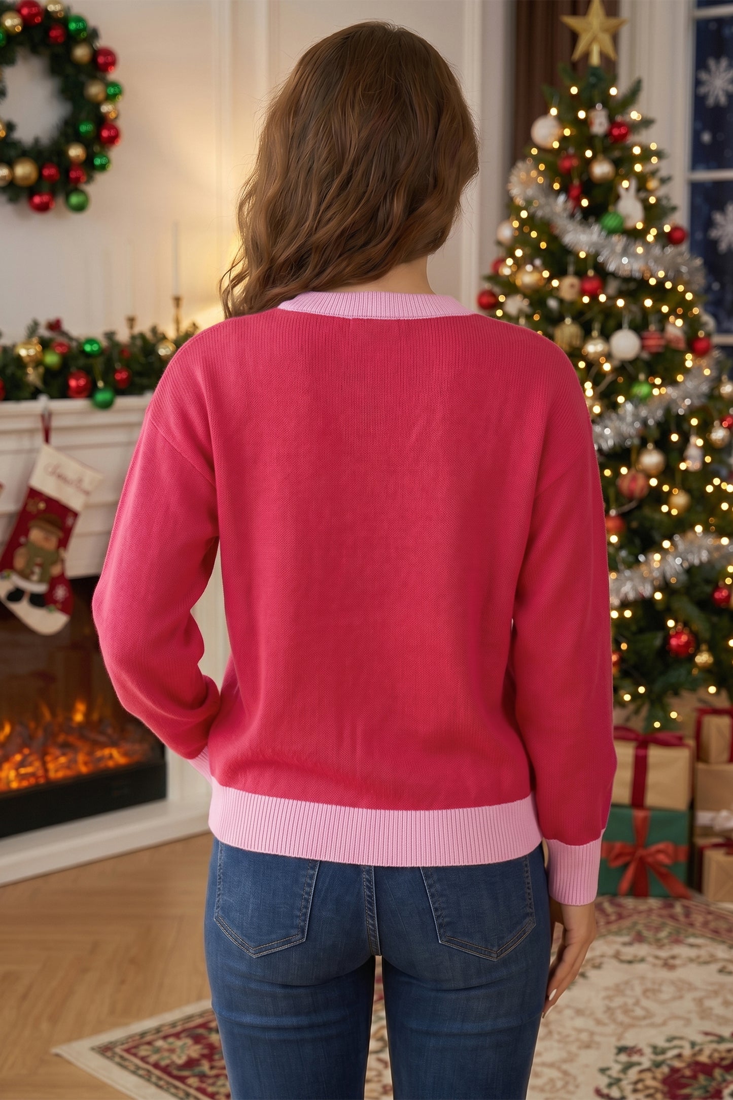 Drop Shoulder Round Neck Letter Print Colorblock Sweater