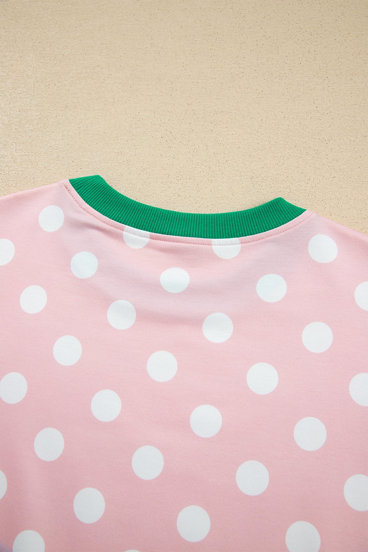 Polka Dot Contrast Trim Long Sleeve Top Drawstring Shift Pants Set