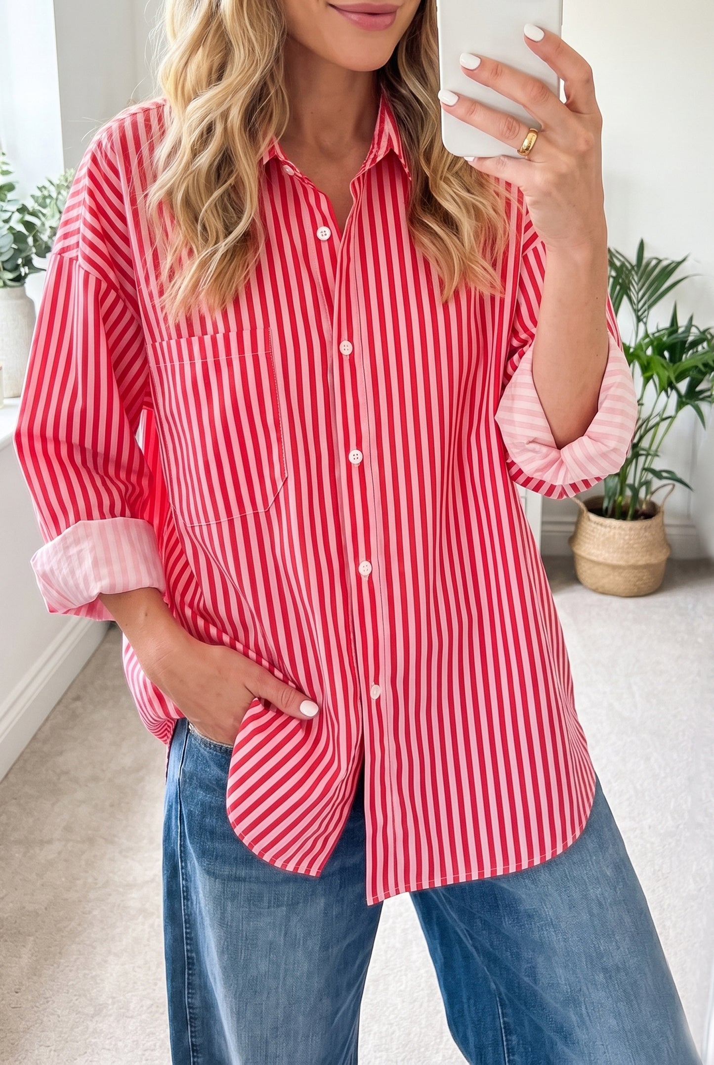 Button-Up Shirt Long Sleeve Patch Pocket Casual Shirt