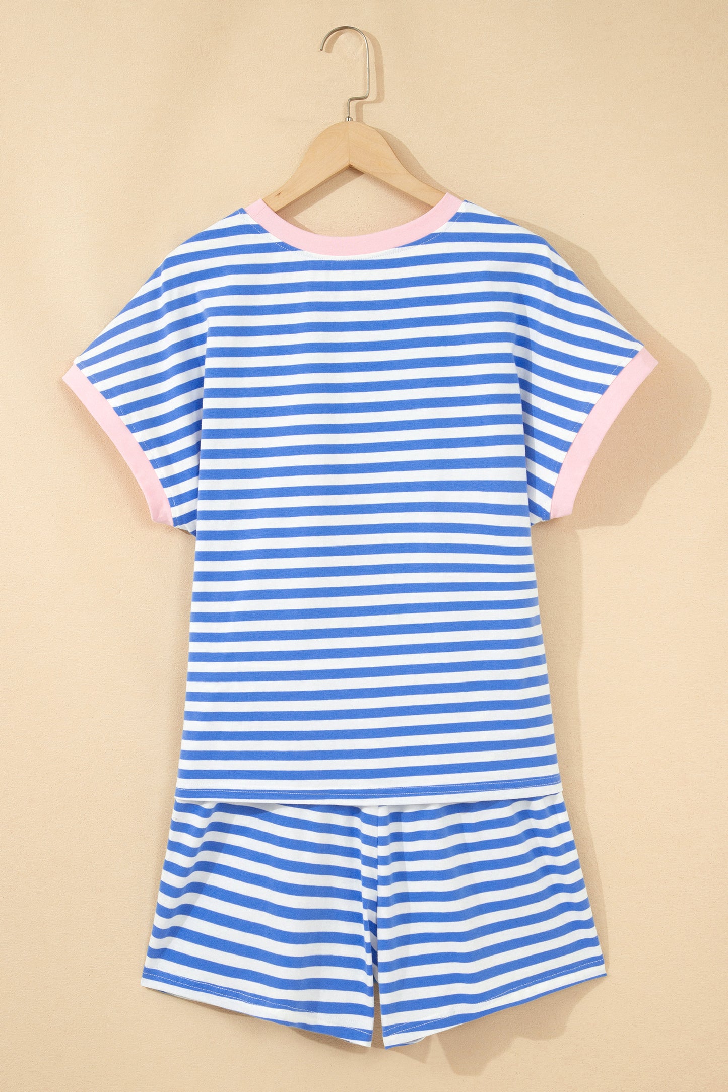 Contrast Trim Crew Neck Tee Knot Shorts 2pcs Set