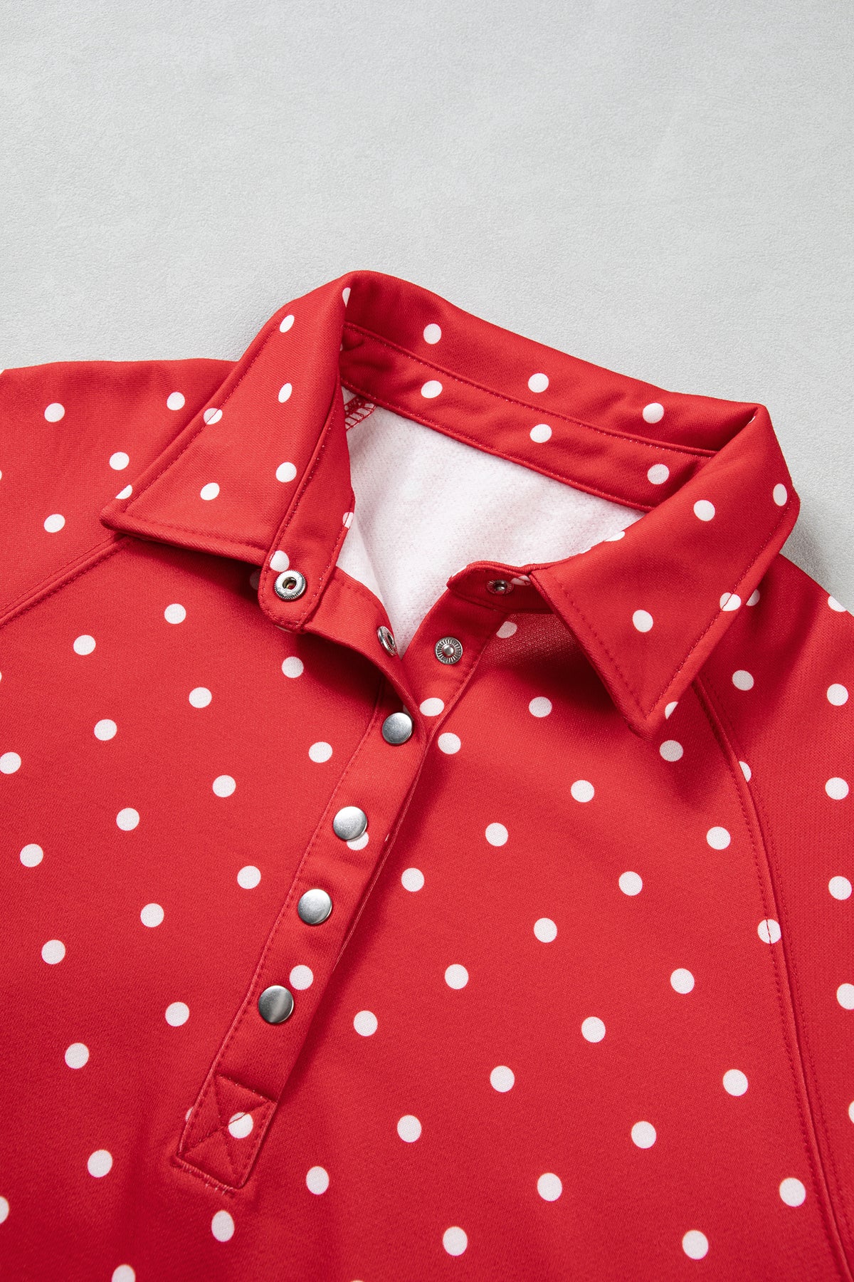 Polka Dot Print Metal Button Collar Casual Pullover Sweatshirt