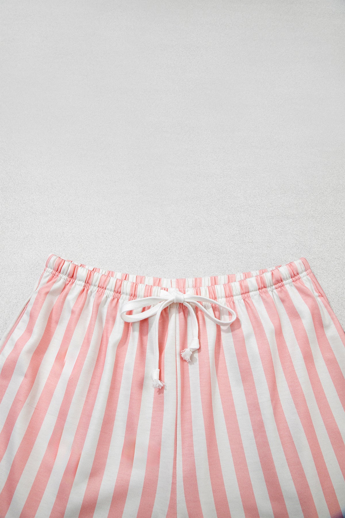 Striped Color Block Pullover Top Drawstring Shorts Set