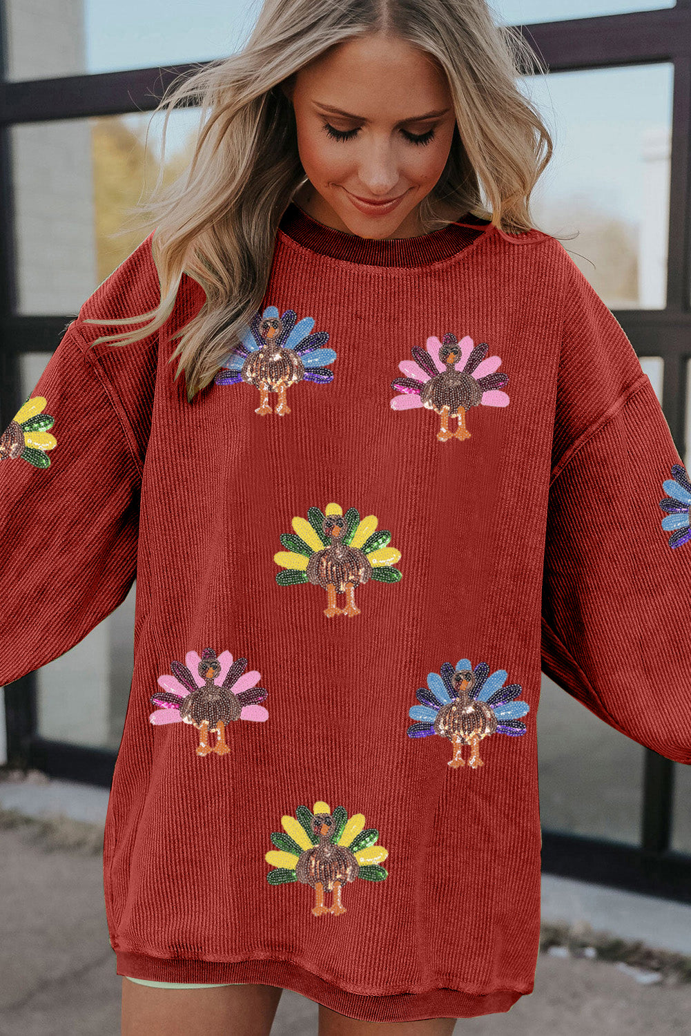 Turkey Graphic Corded Baggy Sweatshirt