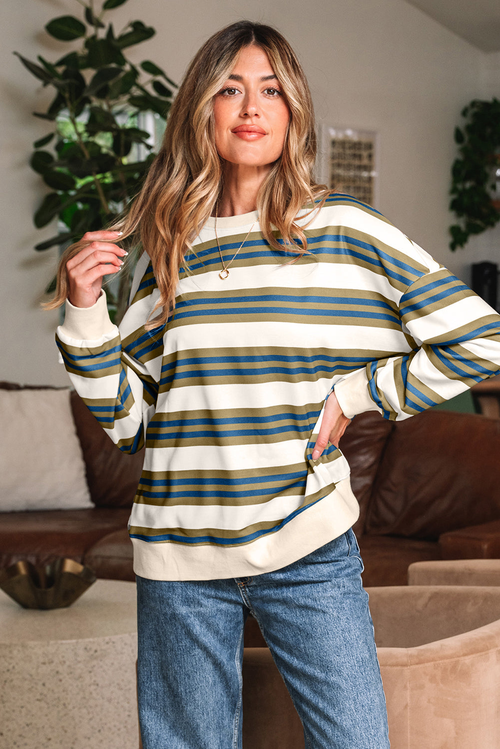 Crew Neck Drop Shoulder Pullover Sweatshirt