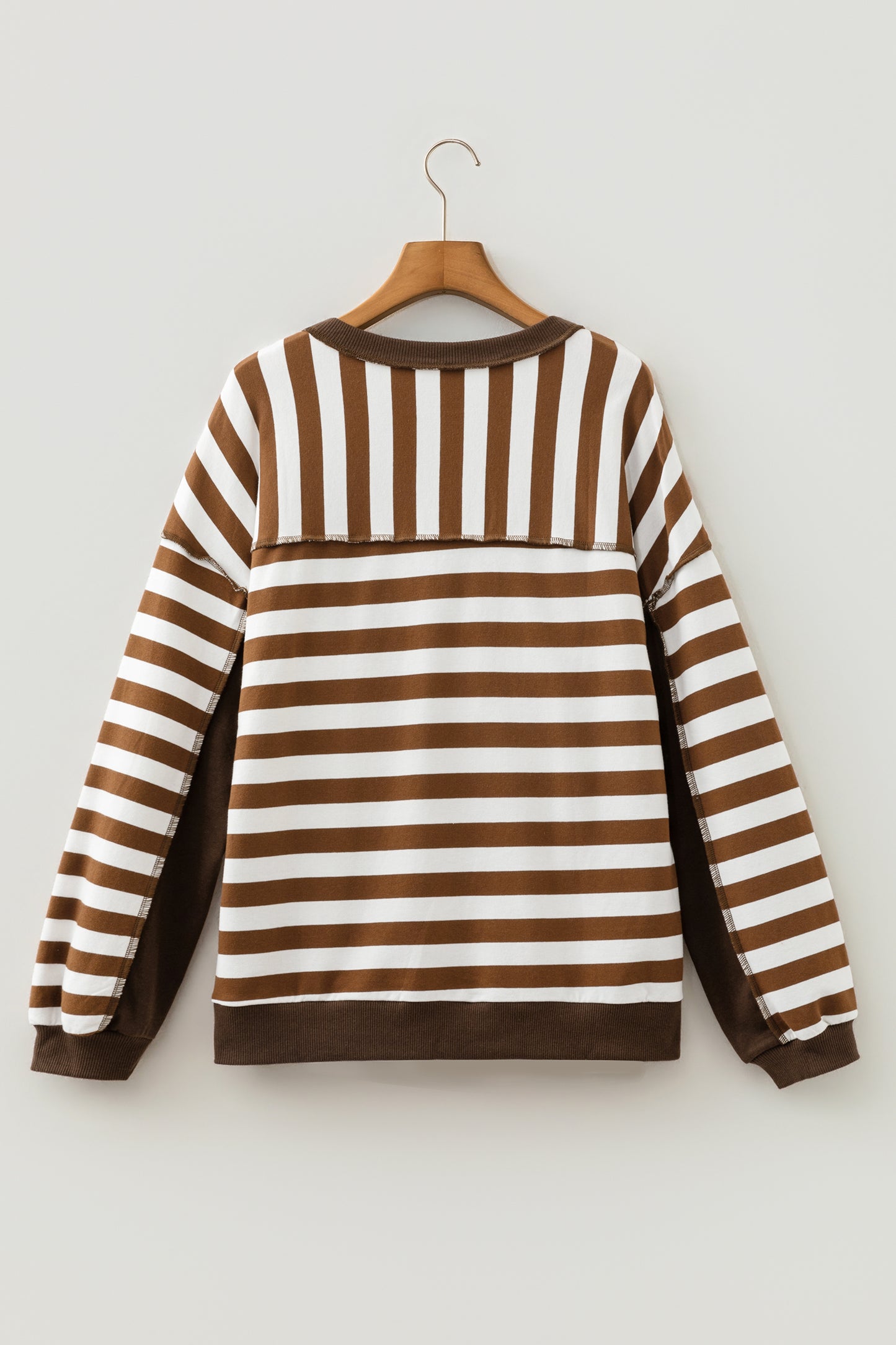 Exposed Seam Color Block Patchwork Button Placket Sweatshirt