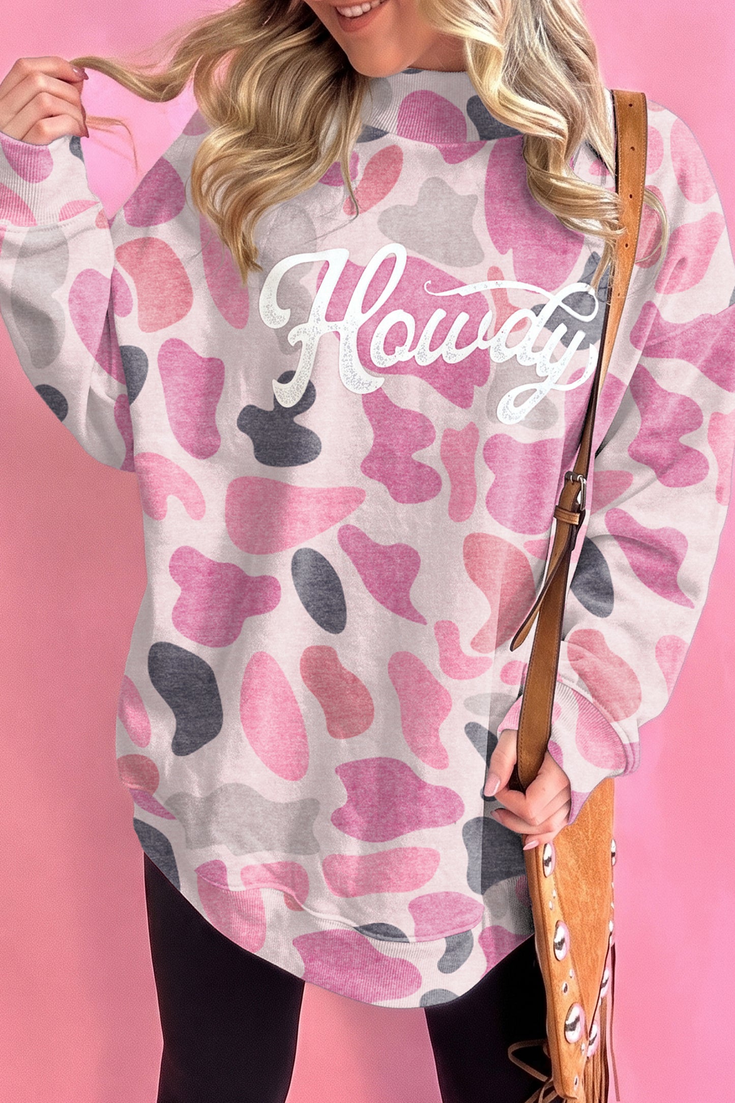 Camo Print Howdy Western Style Baggy Pullover Sweatshirt