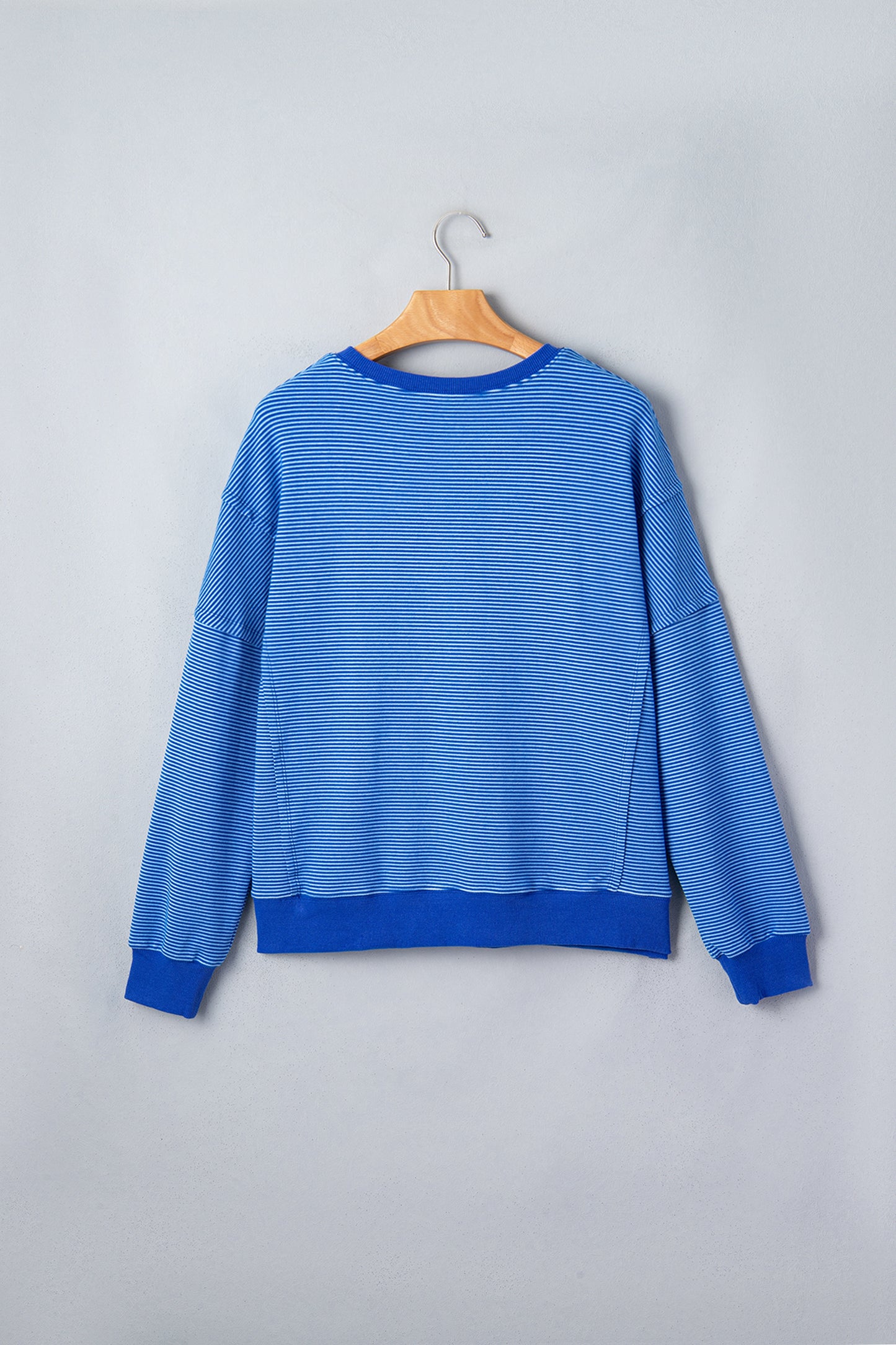 Stripe Ribbed Cuffs Hem Long Sleeve Pullover Top