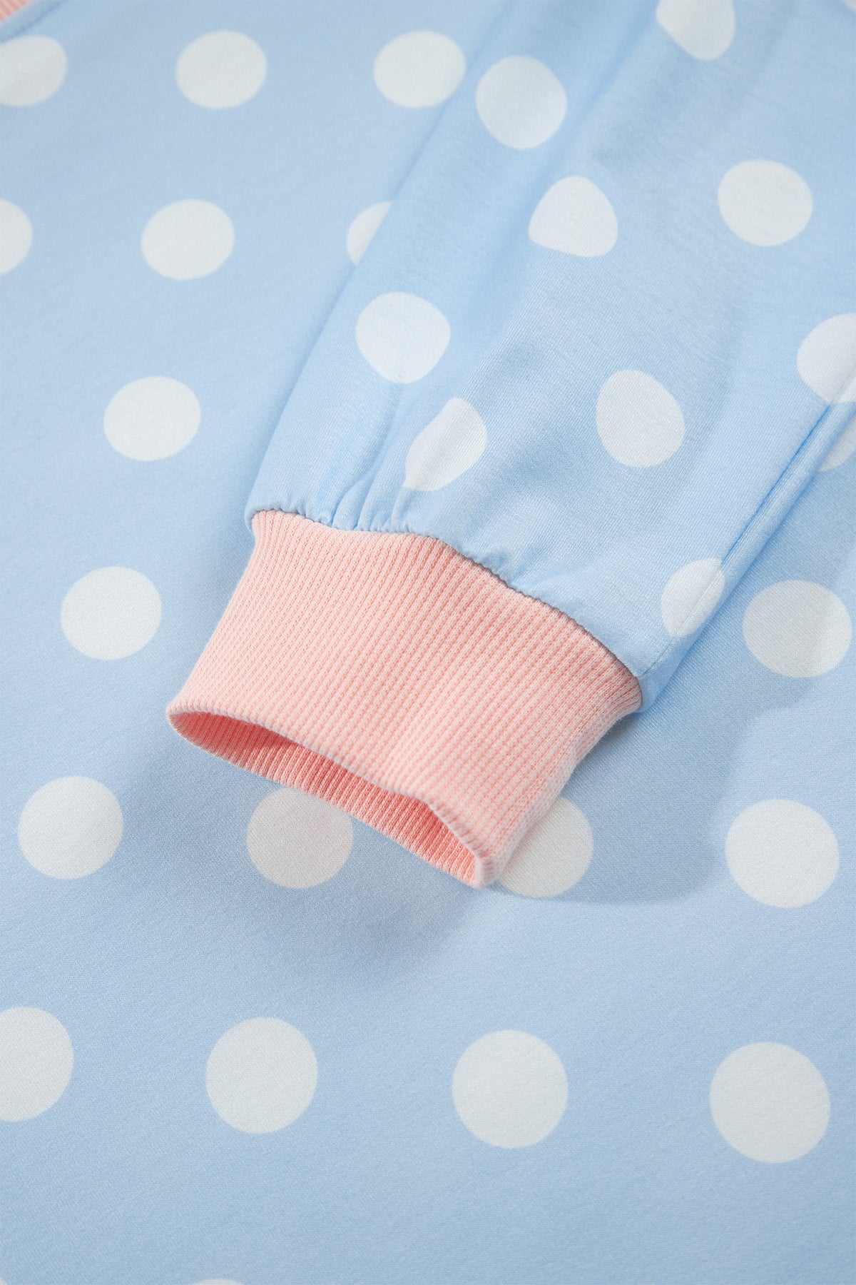 Polka Dot Contrast Trim Long Sleeve Top Drawstring Shift Pants Set