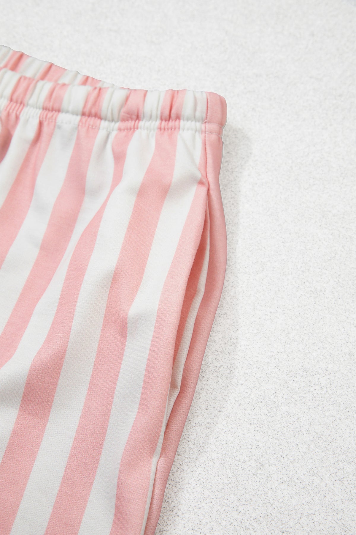 Striped Color Block Pullover Top Drawstring Shorts Set