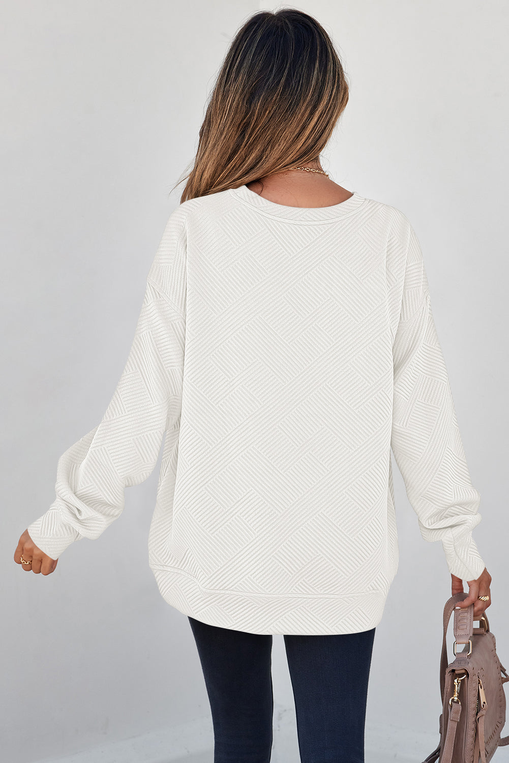 Textured Round Neck Drop Shoulder Pullover Sweatshirt