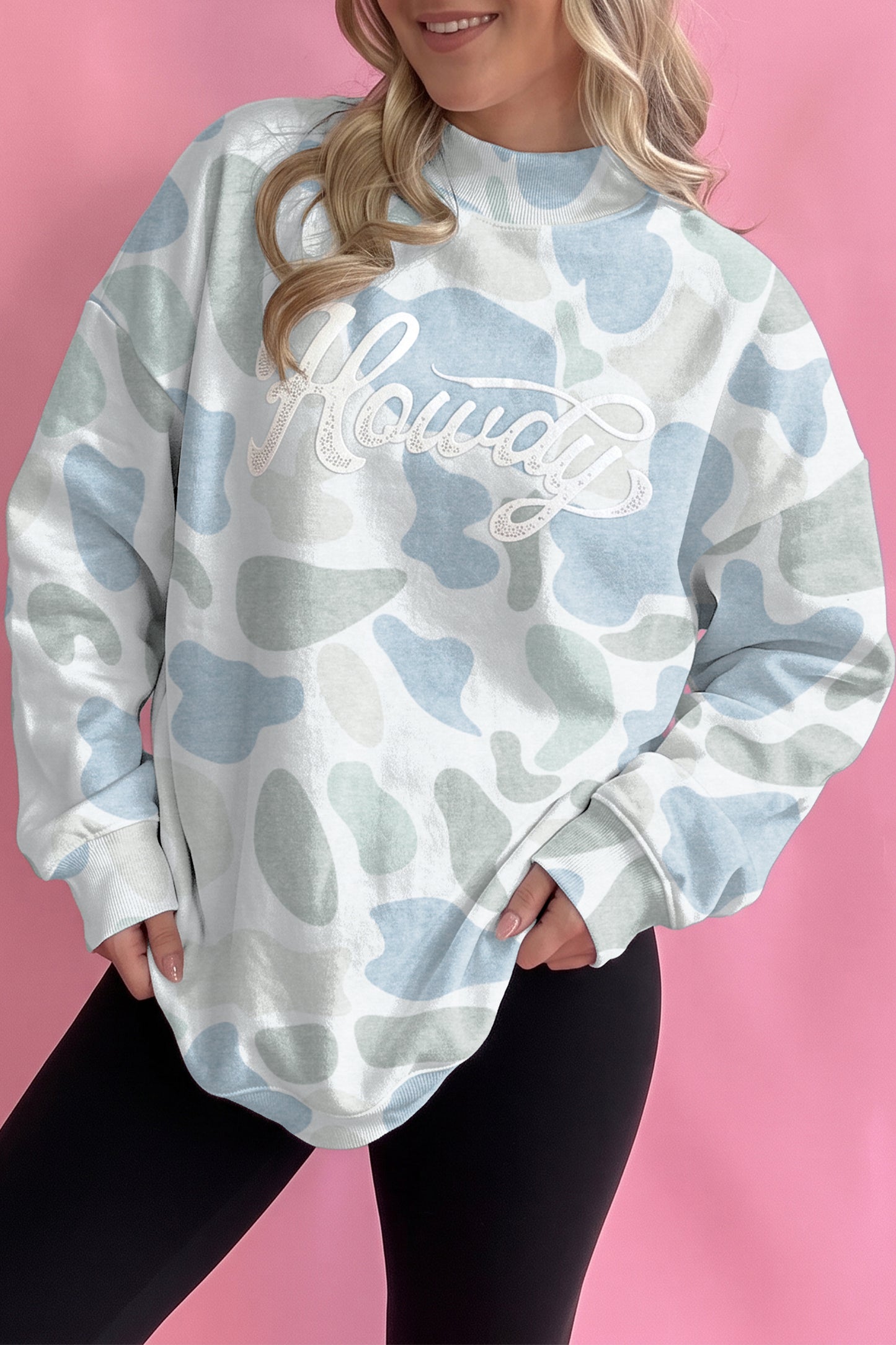 Camo Print Howdy Western Style Baggy Pullover Sweatshirt