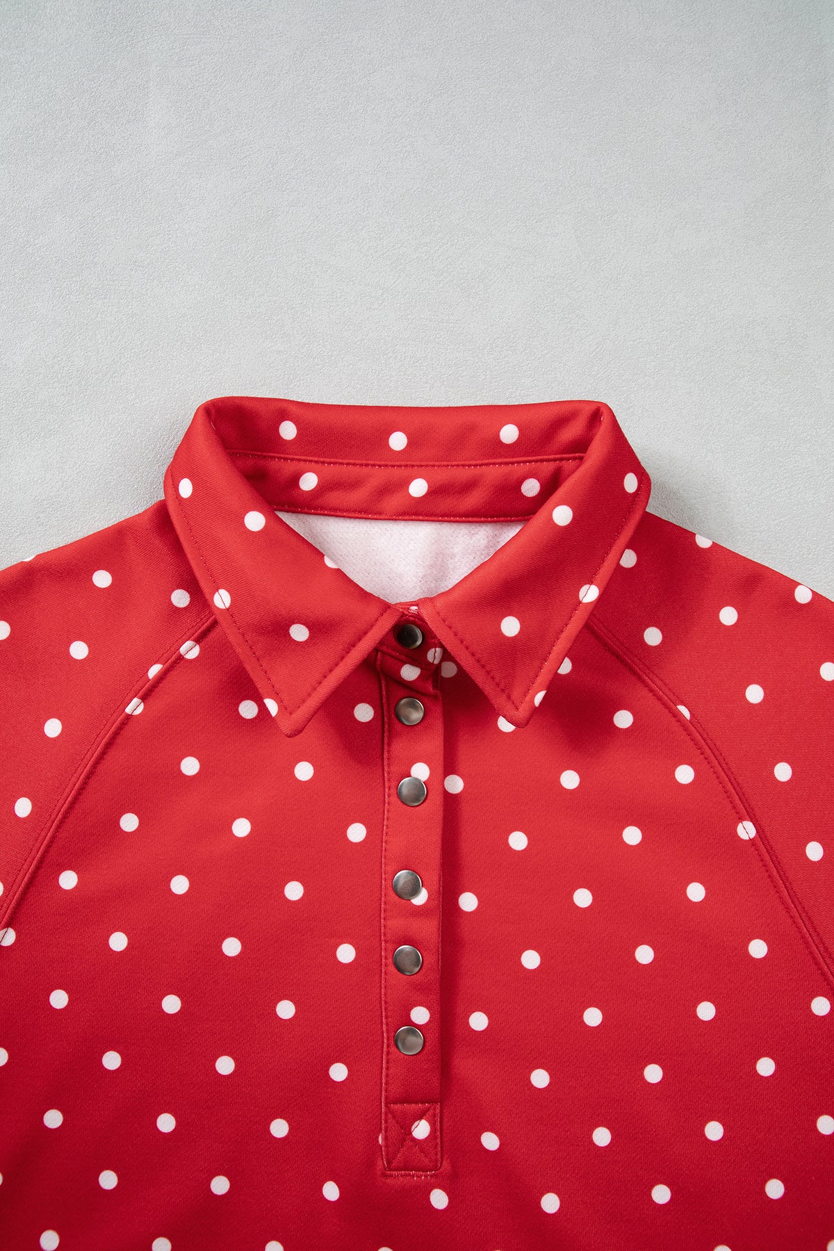 Polka Dot Print Metal Button Collar Casual Pullover Sweatshirt