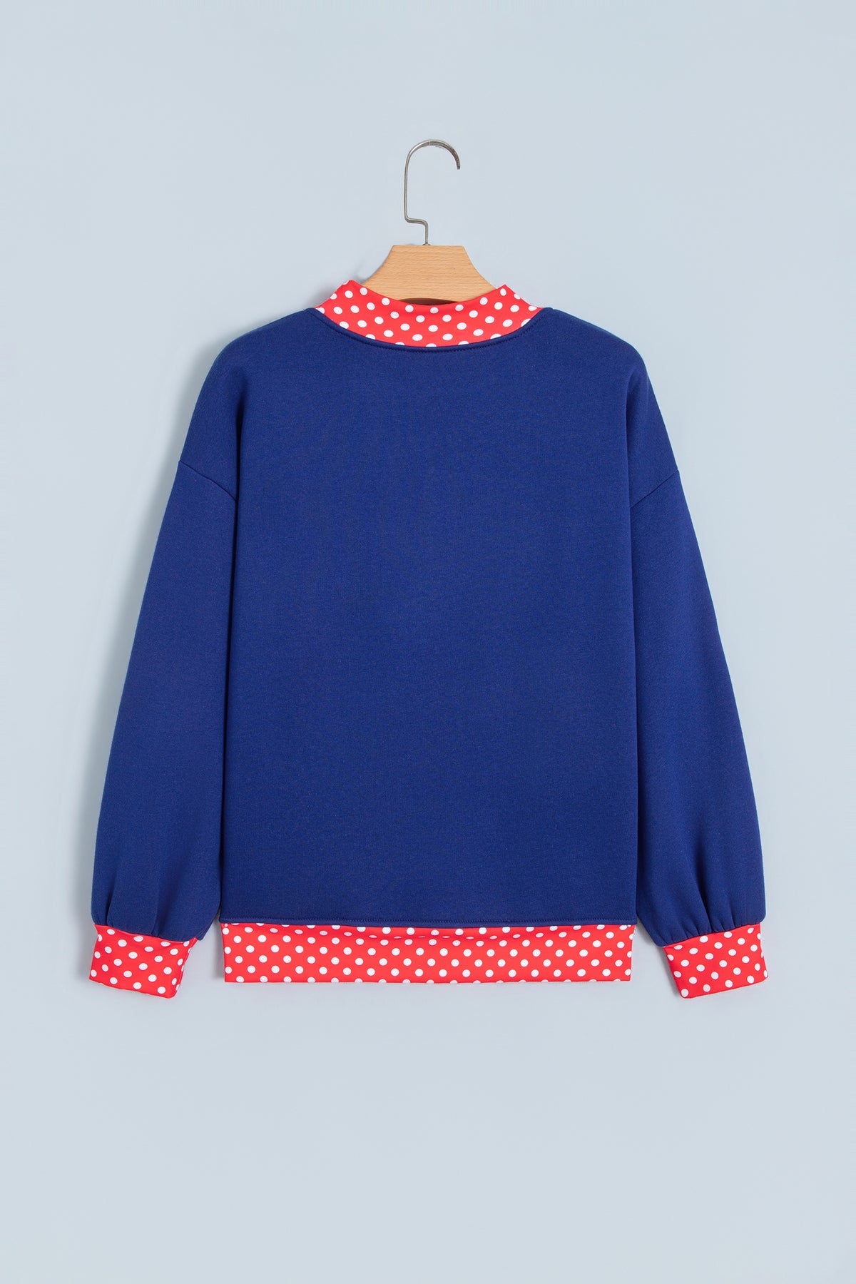 Polka Dot Letter Print Contrast Trim Mock Neck Sweatshirt