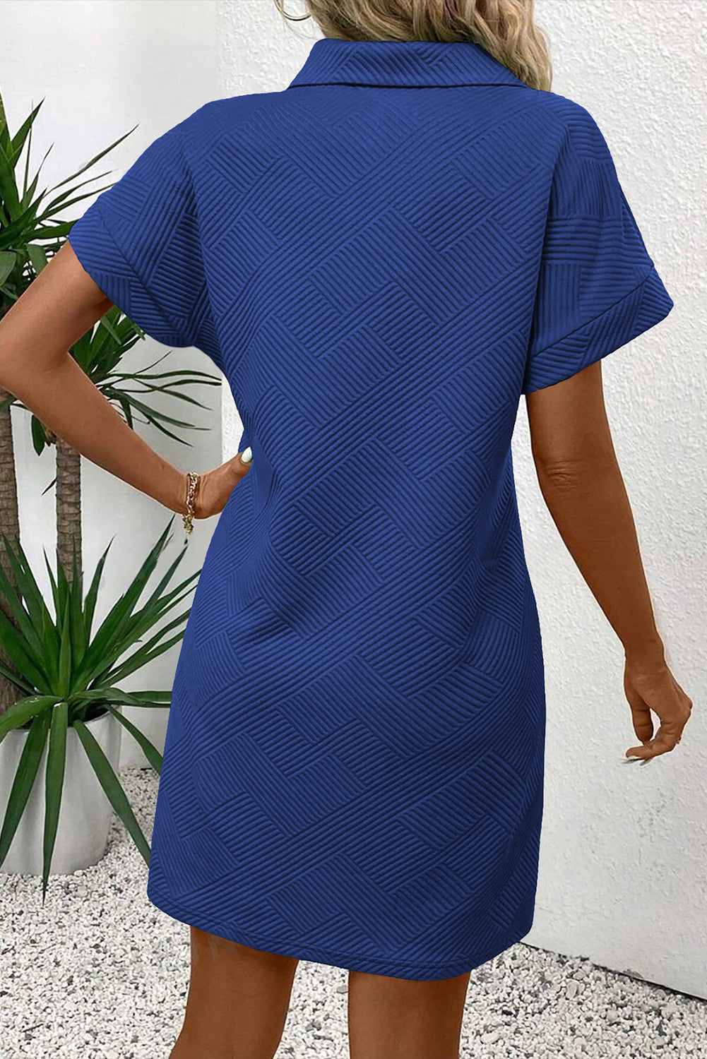 Textured Short Sleeve A Line Mini Dress