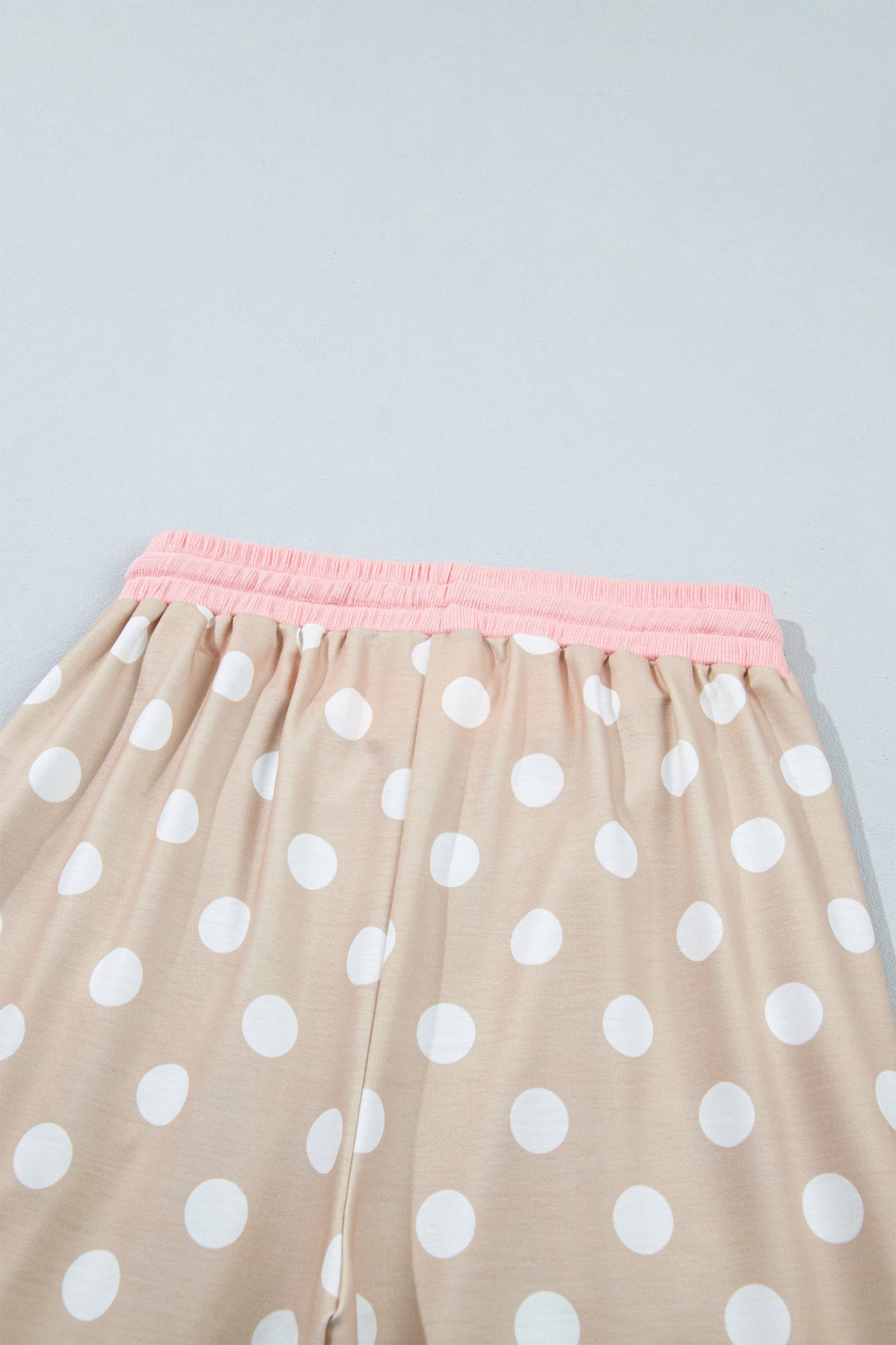 Polka Dot Contrast Trim Long Sleeve Top Drawstring Shift Pants Set