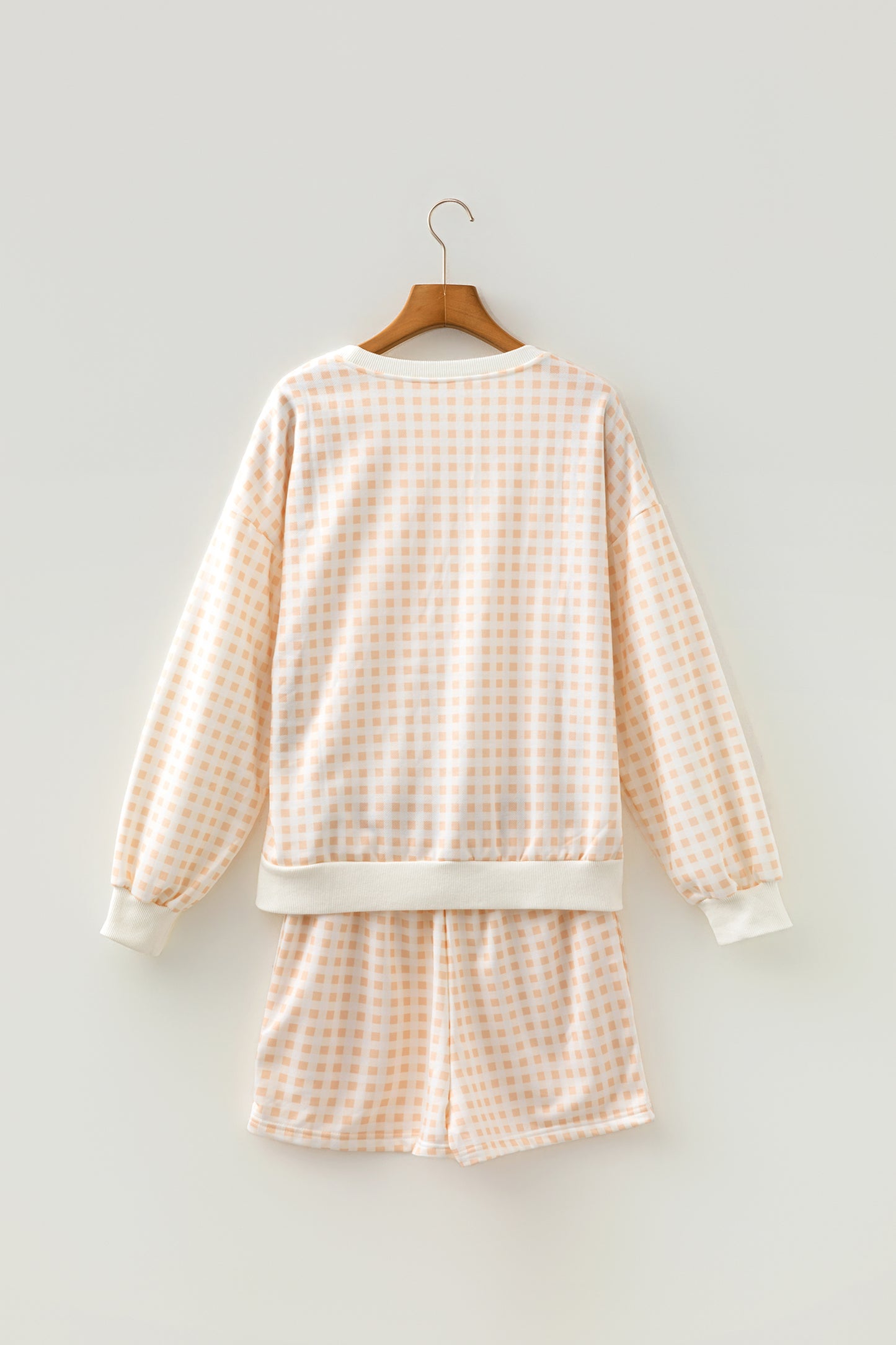 Plaid Baggy Pullover Drawstring Casual Shorts 2pcs Outfit
