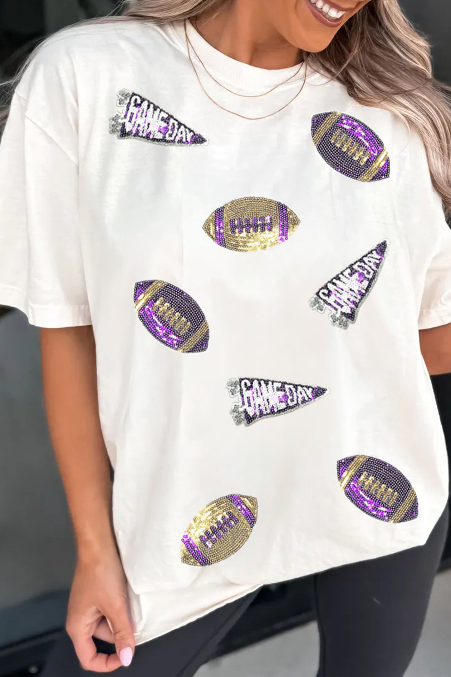 Sequin Game Day Football Print T-Shirt