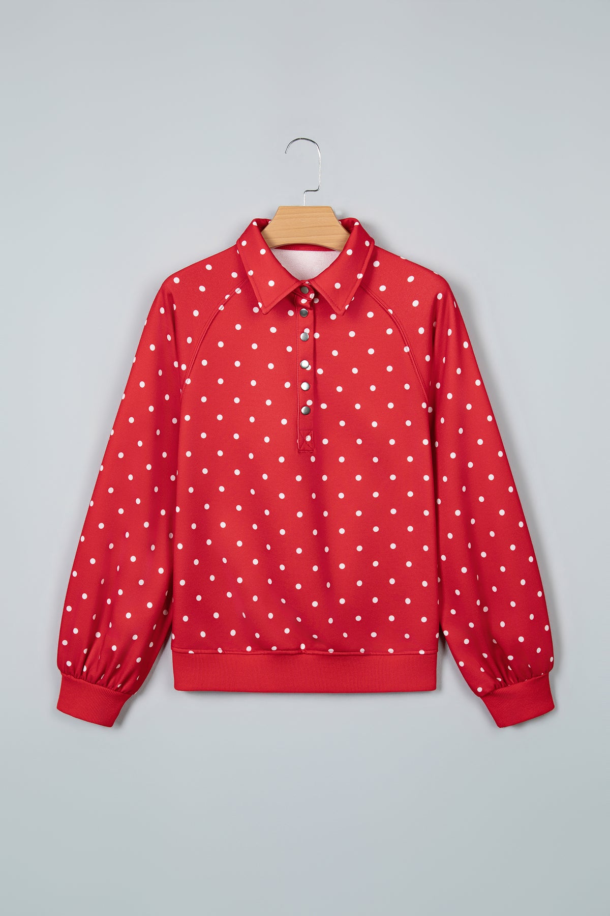 Polka Dot Print Metal Button Collar Casual Pullover Sweatshirt
