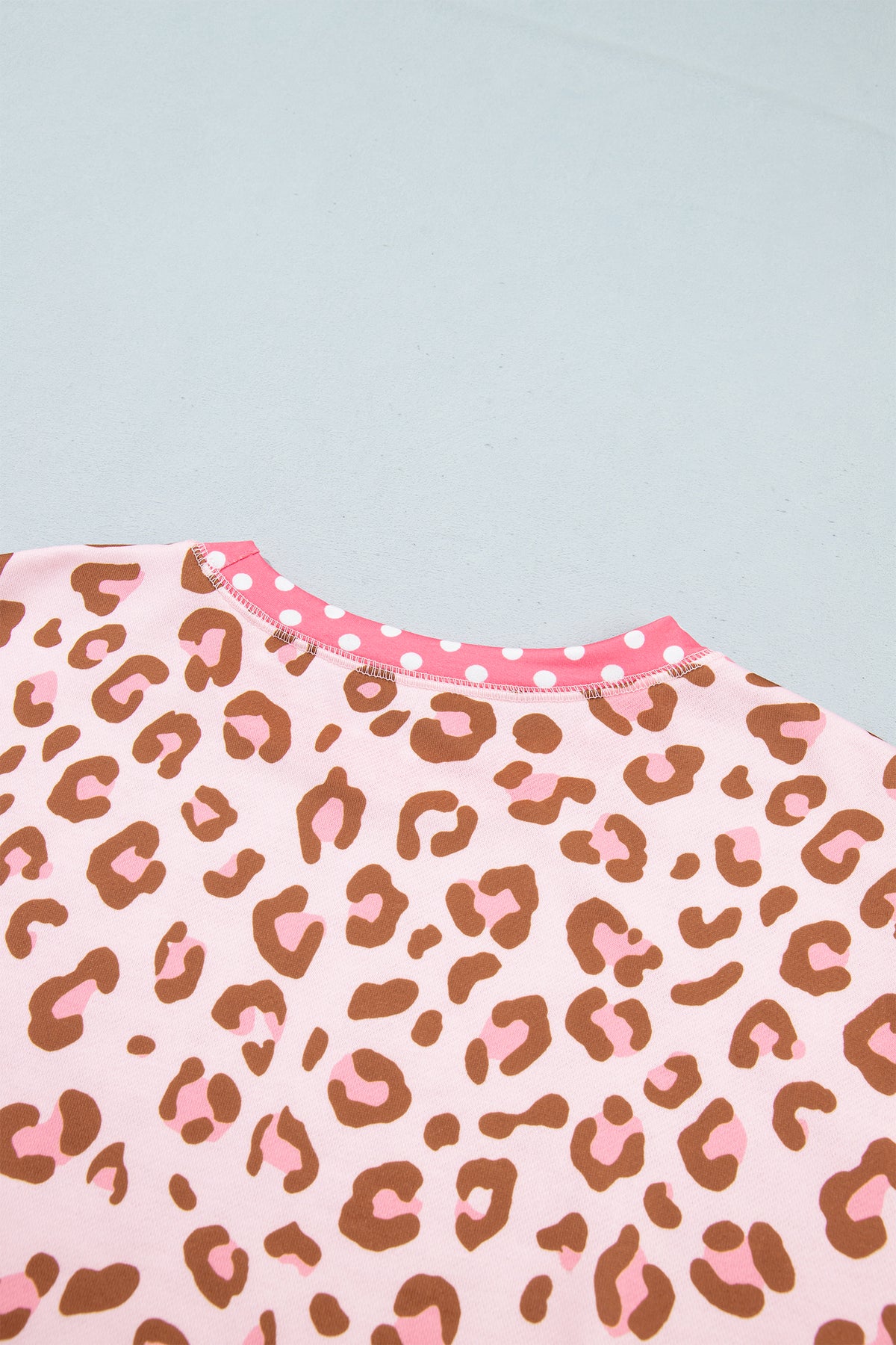Leopard Polka Dot Colorblock Trim Long Sleeve Top