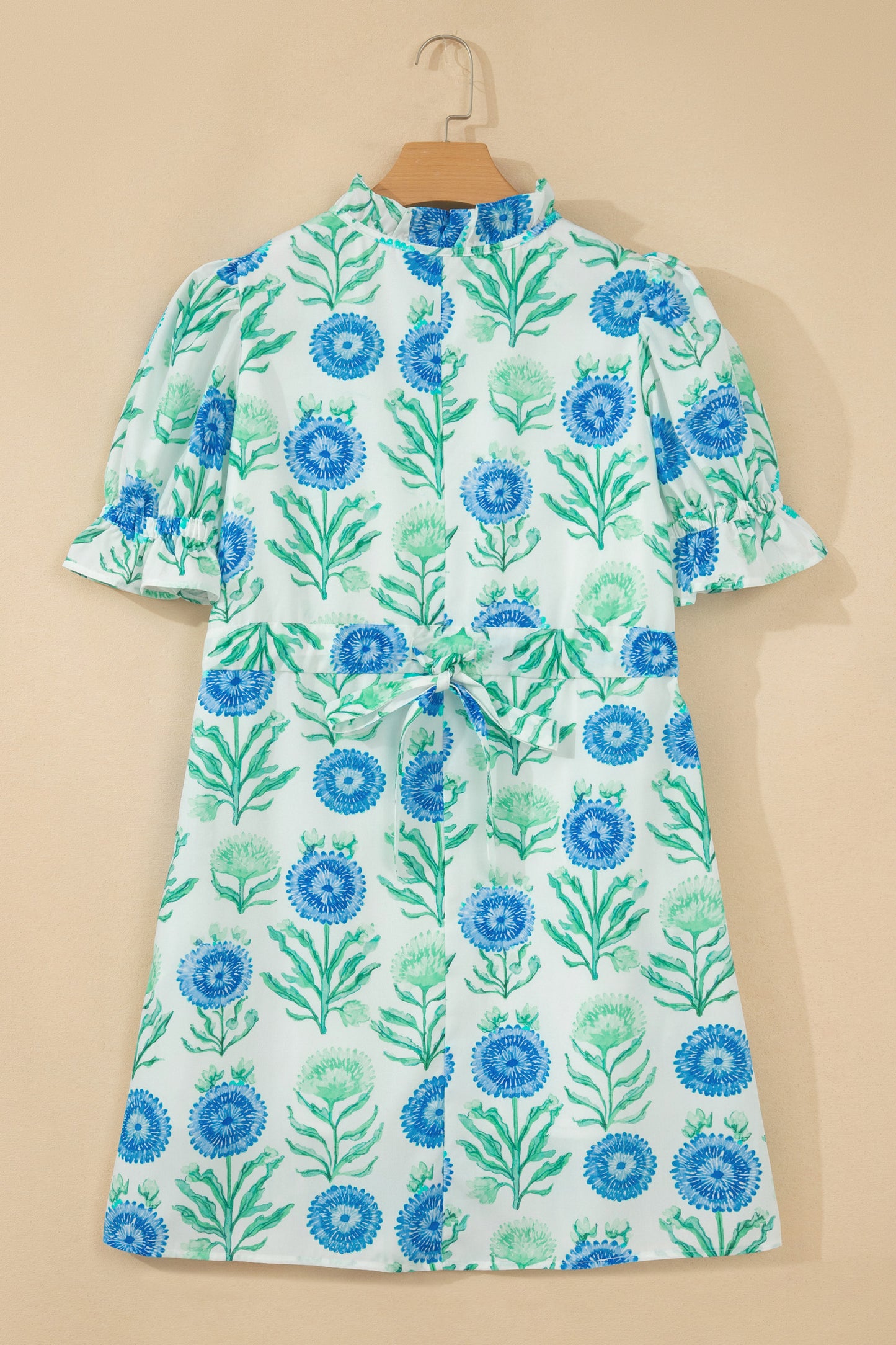 Floral Print Half Button Frilly Short Sleeve Dress