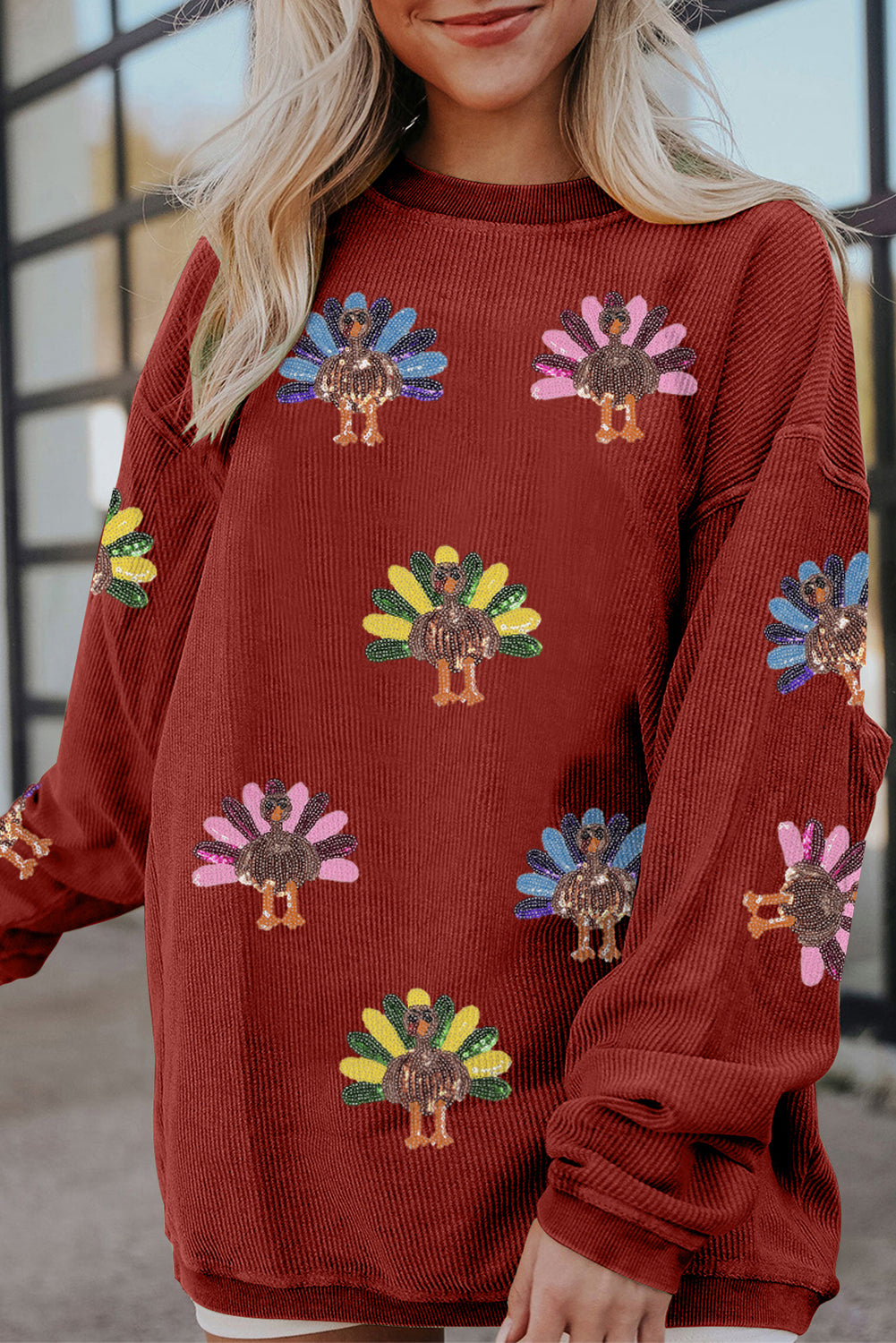 Turkey Graphic Corded Baggy Sweatshirt