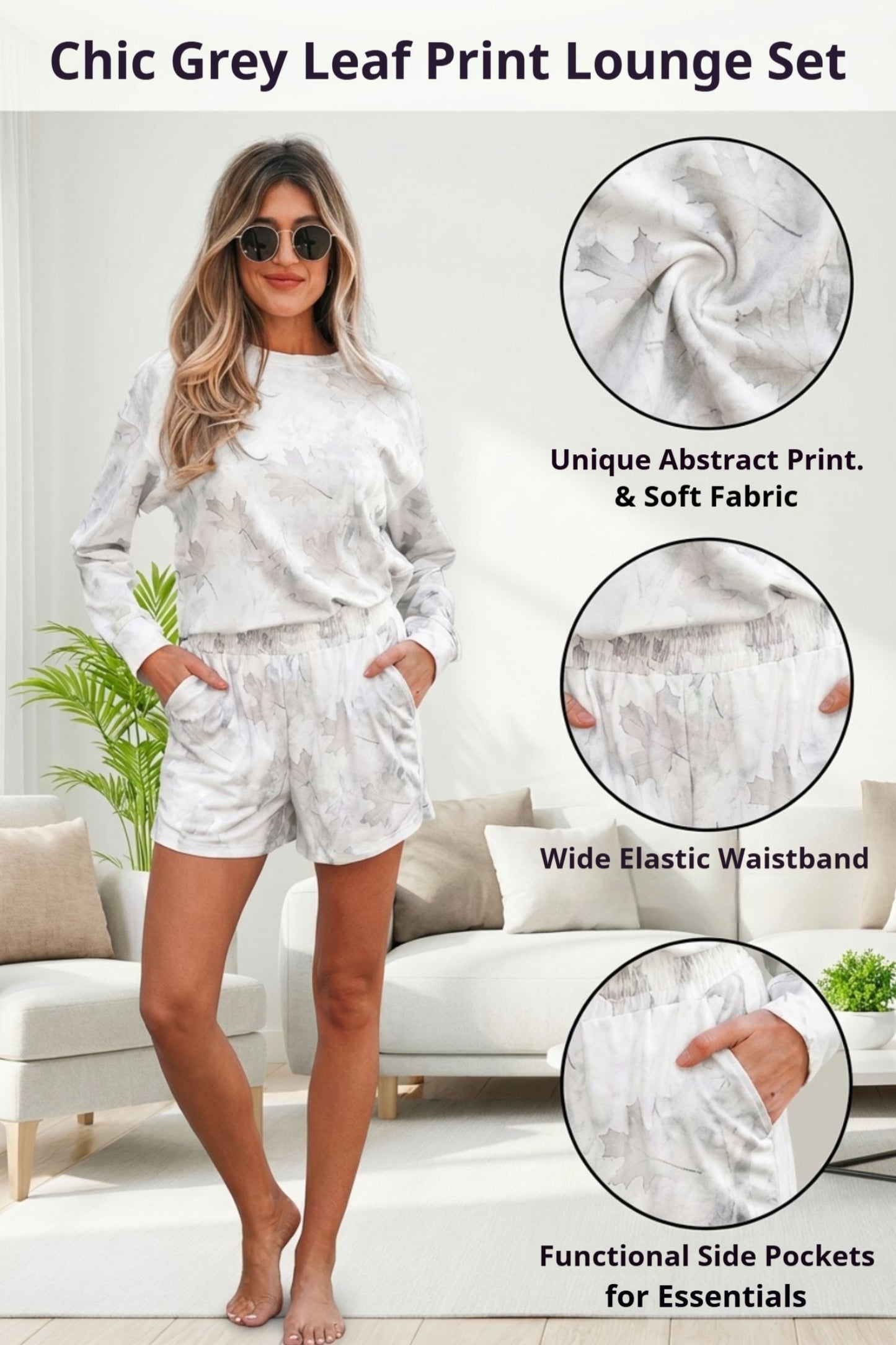 Camo Print Pullover Top and Elastic Waist Casual Short Set