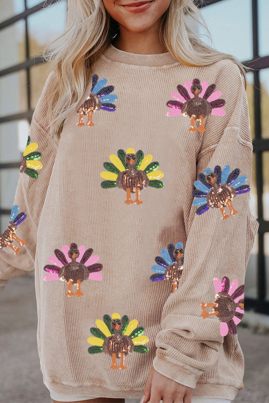 Turkey Graphic Corded Baggy Sweatshirt