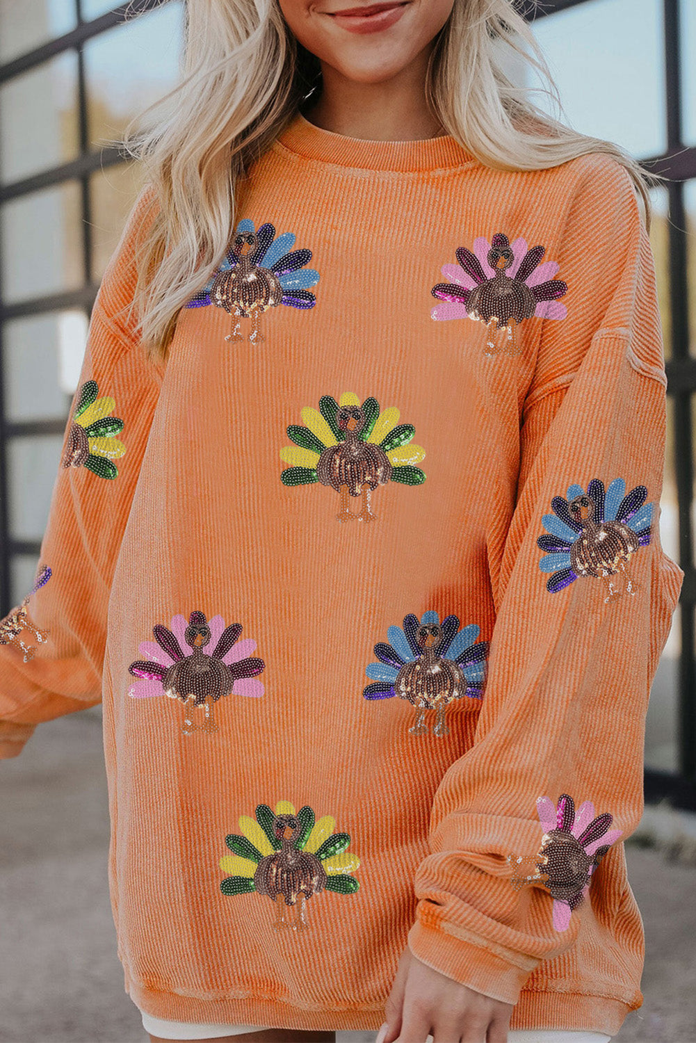 Turkey Graphic Corded Baggy Sweatshirt
