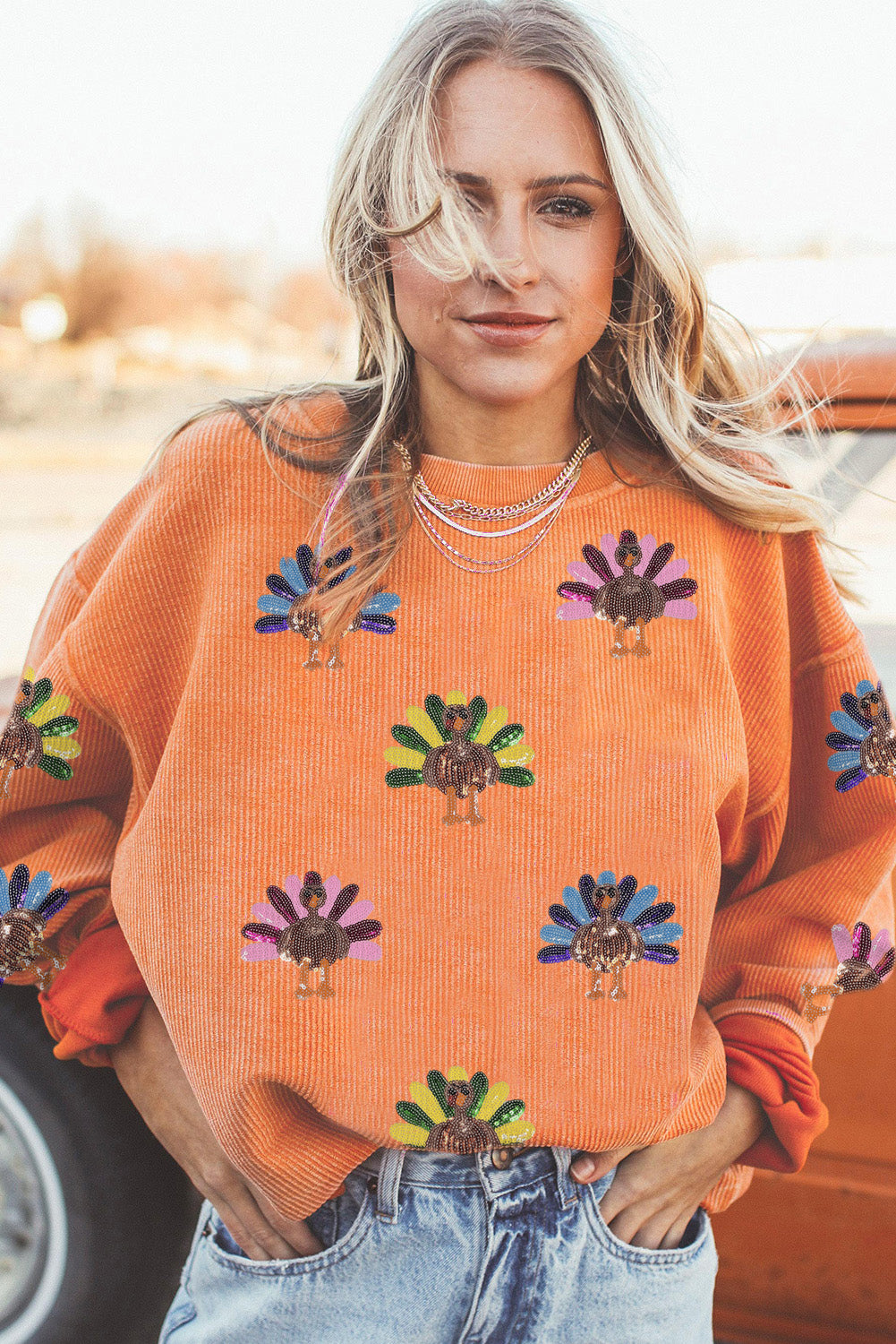 Turkey Graphic Corded Baggy Sweatshirt