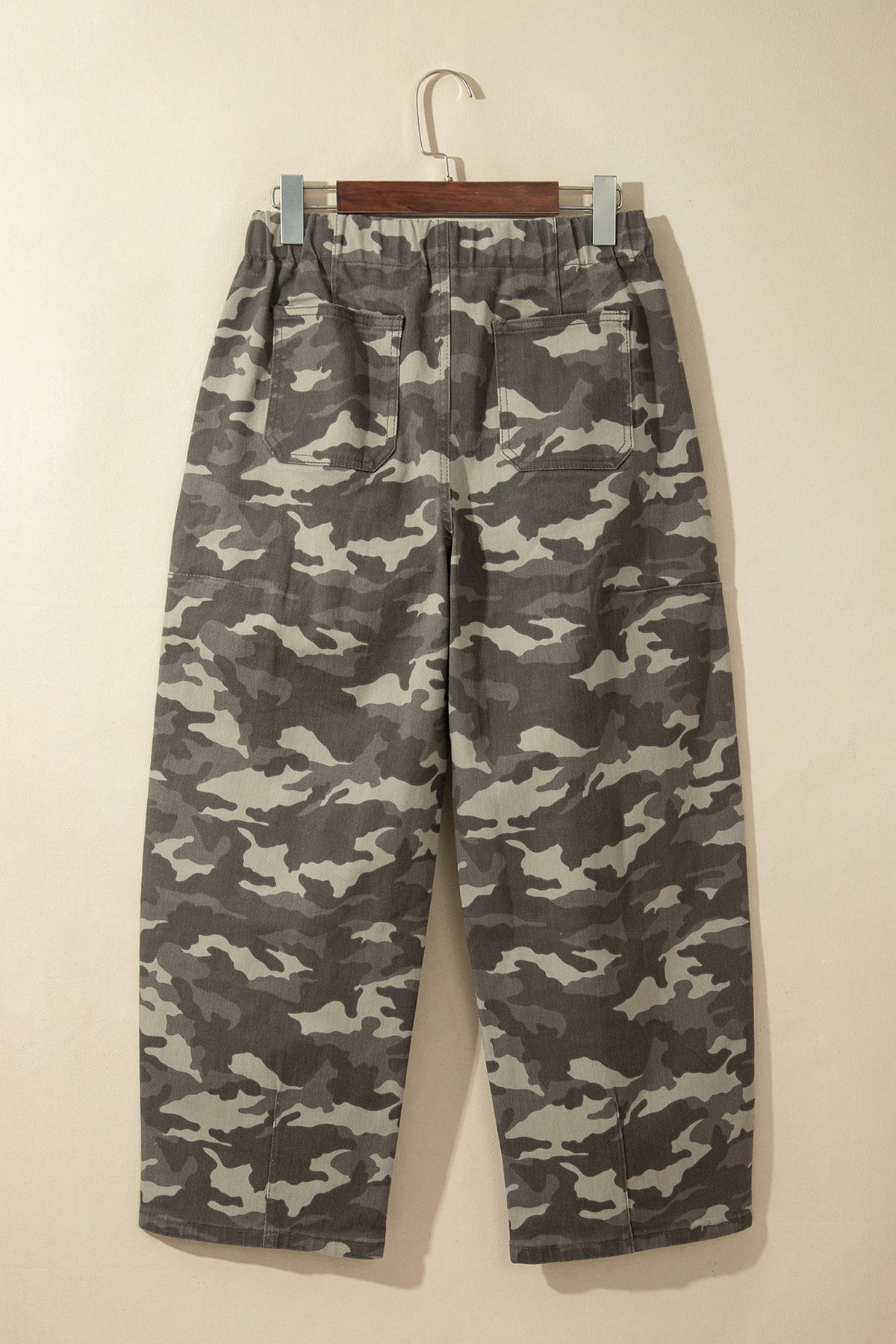 Leopard Printed Drawstring Elastic Waistband Pocketed Barrel Jeans