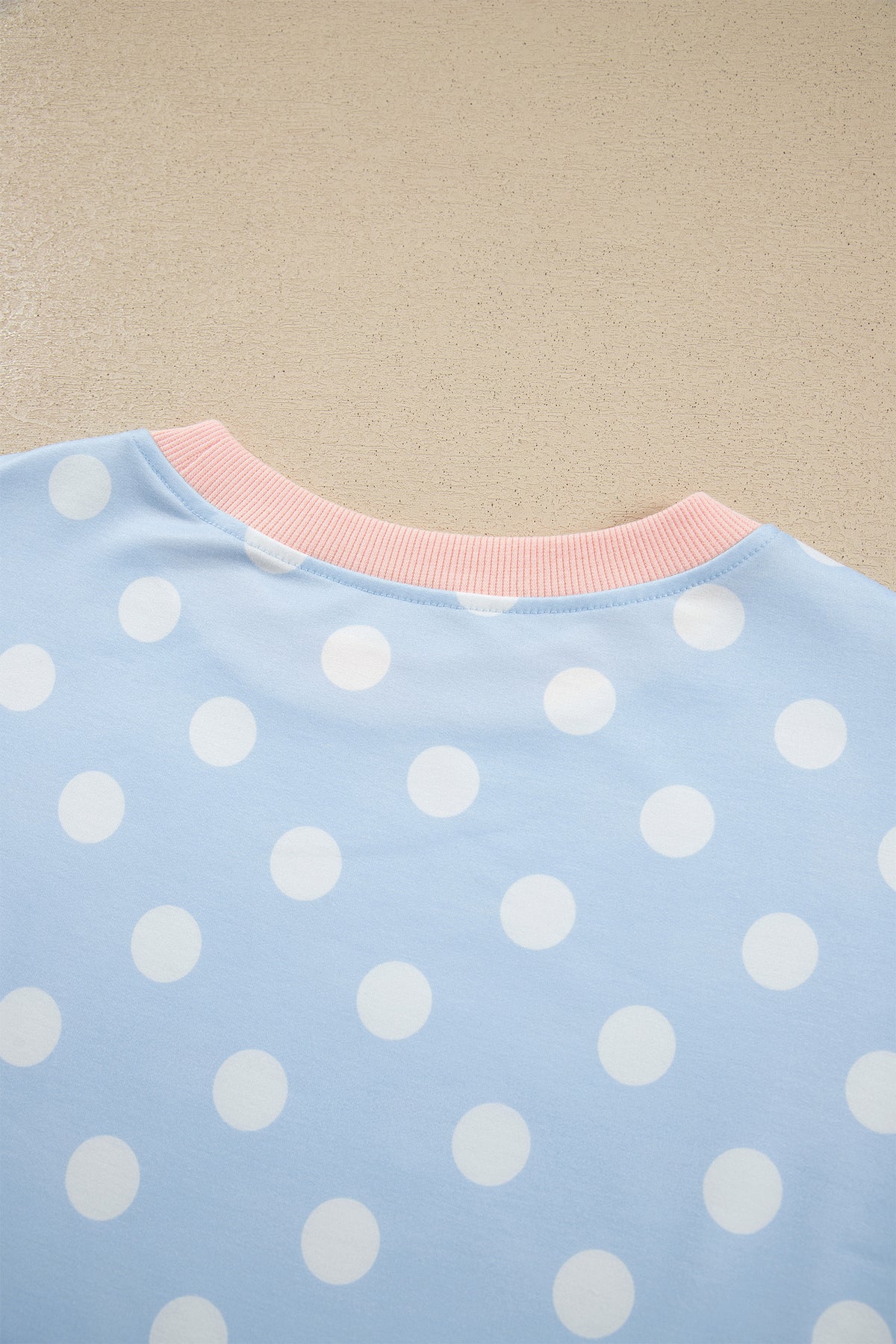 Polka Dot Contrast Trim Long Sleeve Top Drawstring Shift Pants Set
